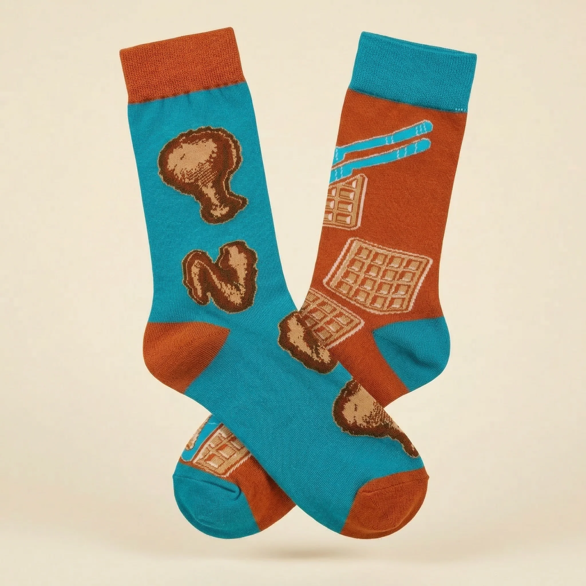 Chicken And Waffles Socks 🐔🧇 | Mismatched Unisex Cotton Socks - Image 2