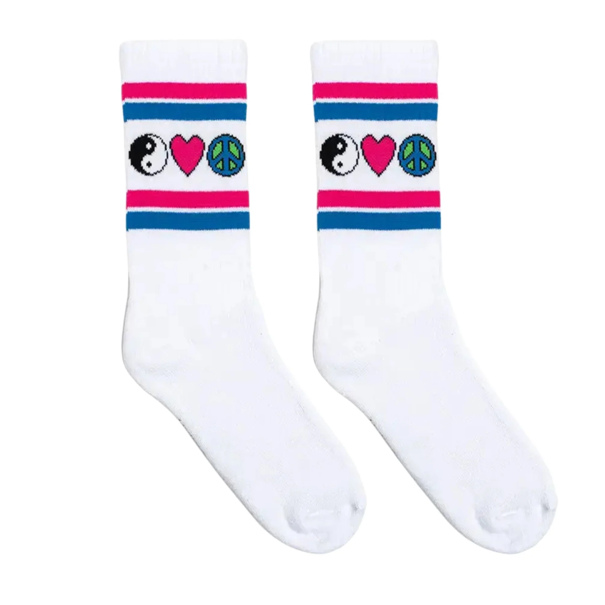 Iconic Y2K Symbols White Classic Crew Socks with Ribbed Tubing | Seamless Toe Seam Novelty Socks - Image 2