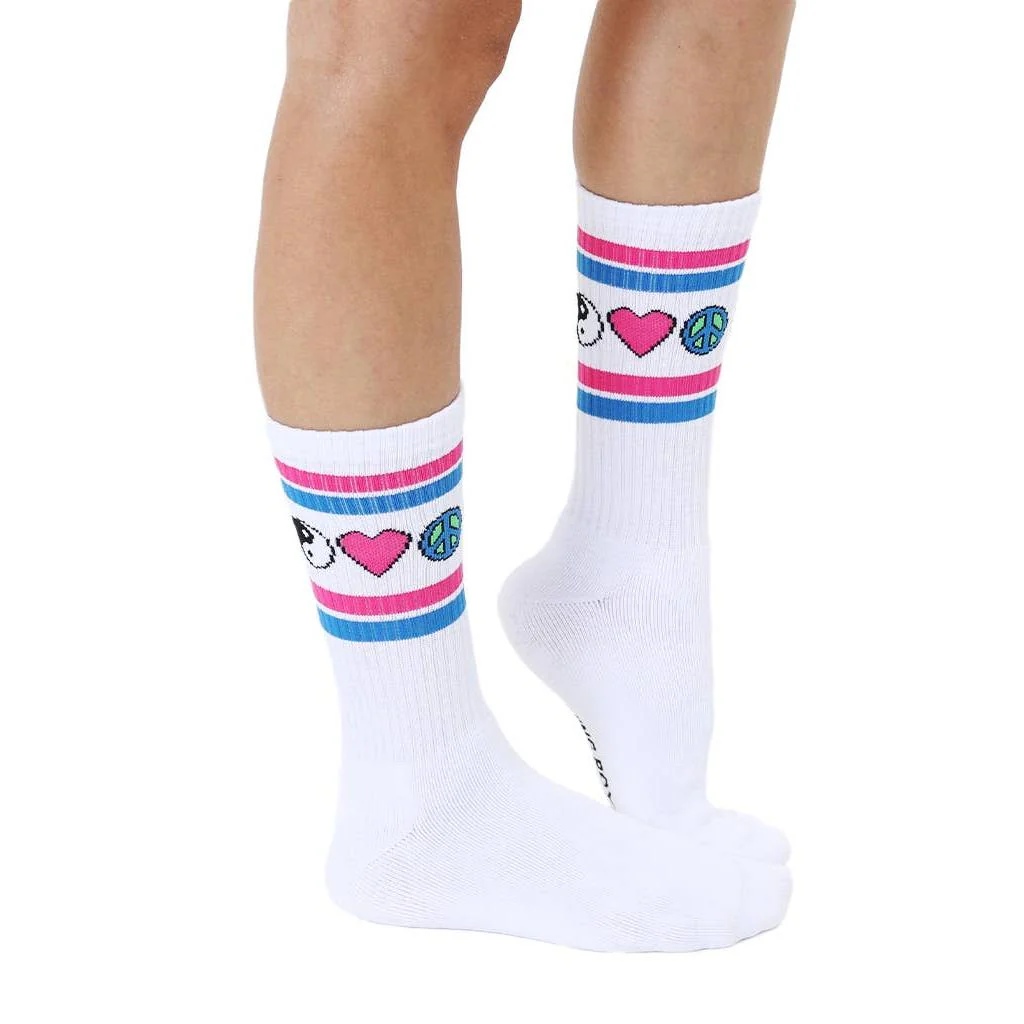 Iconic Y2K Symbols White Classic Crew Socks with Ribbed Tubing | Seamless Toe Seam Novelty Socks - Image 3