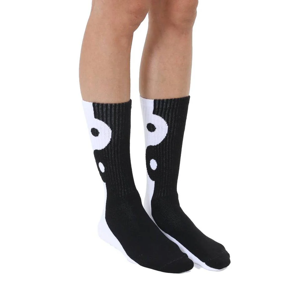 Yin Yang-Black & White Classic Crew Socks with Ribbed Tubing | Seamless Toe Seam Novelty Socks - Image 4