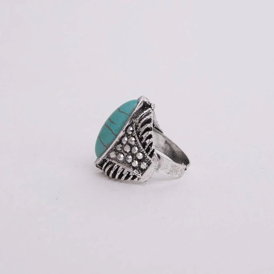 Classic Marquise Adjustable Turquoise Ring | Western Inspired Diamond Shaped Fashion Jewelry - Image 3