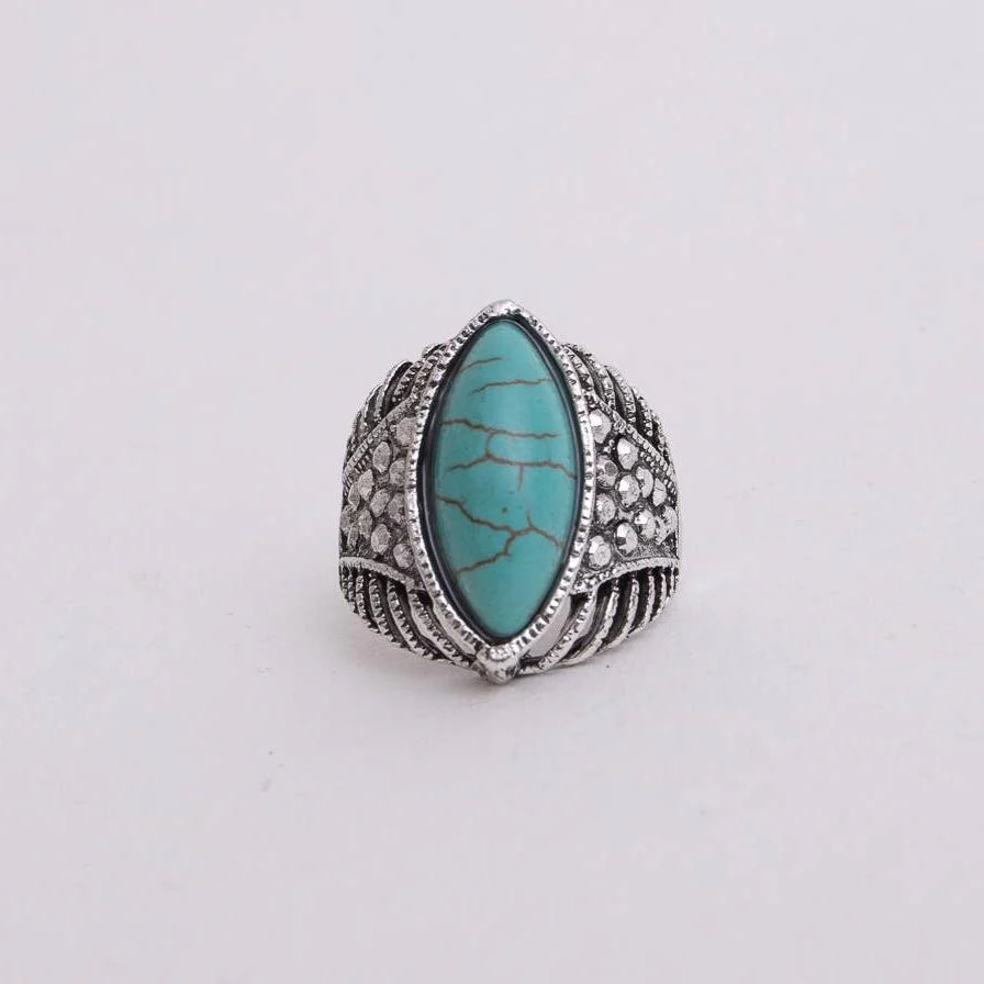Classic Marquise Adjustable Turquoise Ring | Western Inspired Diamond Shaped Fashion Jewelry - Image 4