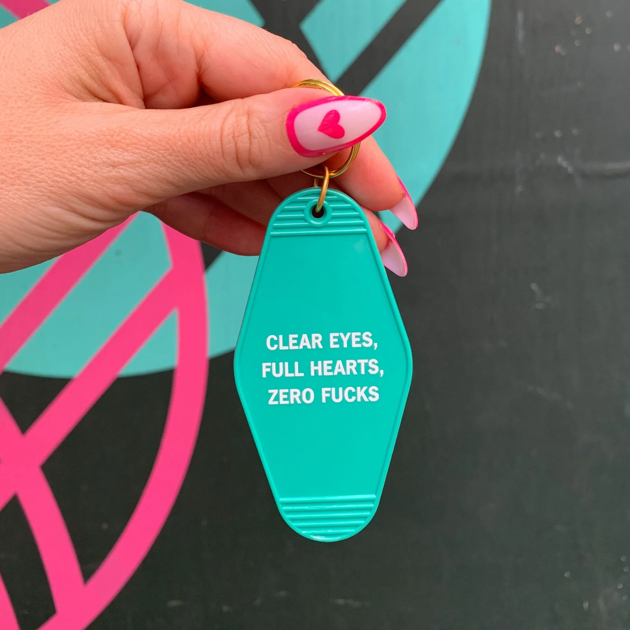 Clear Eyes, Full Hearts, Zero Fucks Motel Style Keychain In Green - Image 3