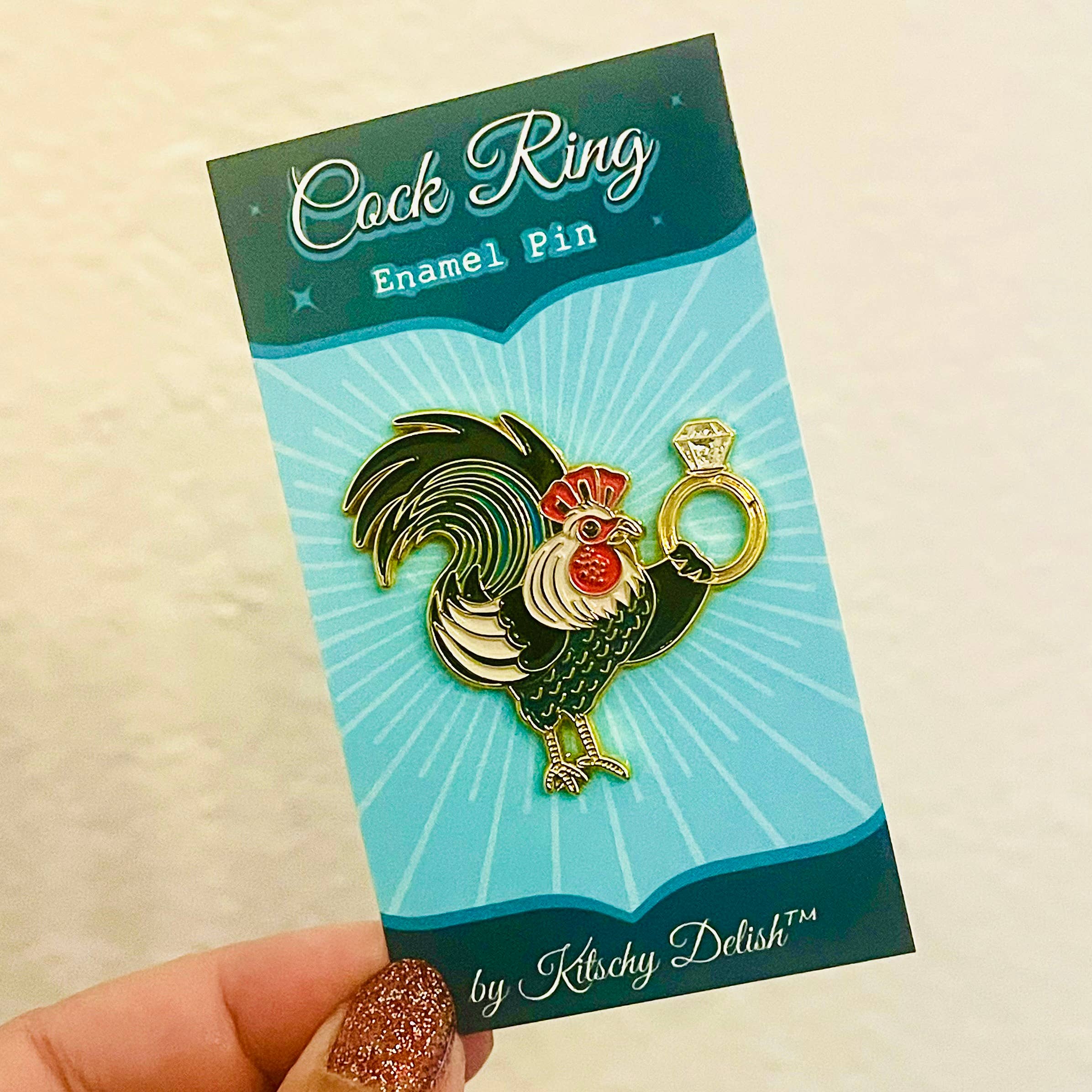 Cock Ring Rooster Enamel Pin with Glitter | Funny Cheeky Adult Humor Pin - Image 4