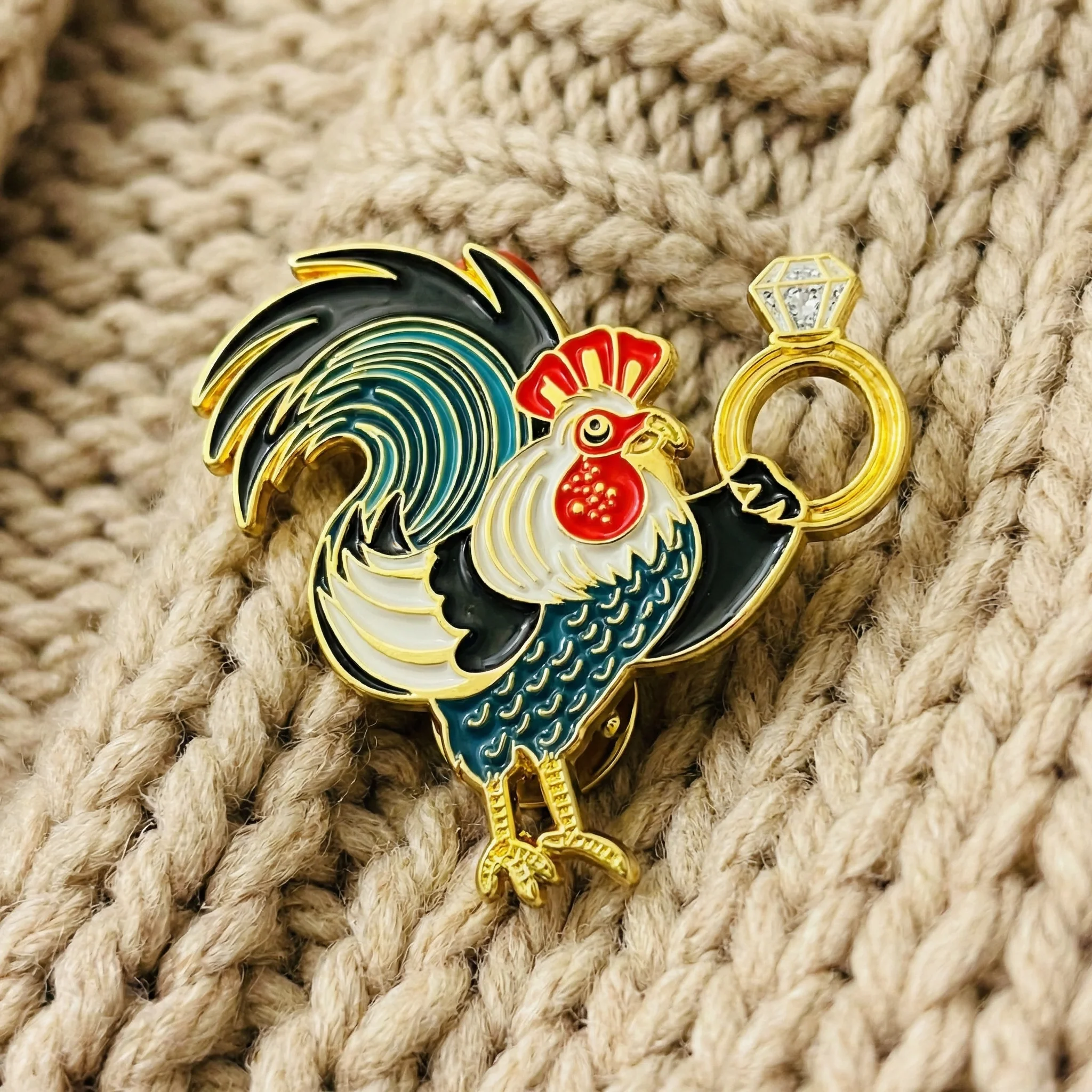 Cock Ring Rooster Enamel Pin with Glitter | Funny Cheeky Adult Humor Pin - Image 5
