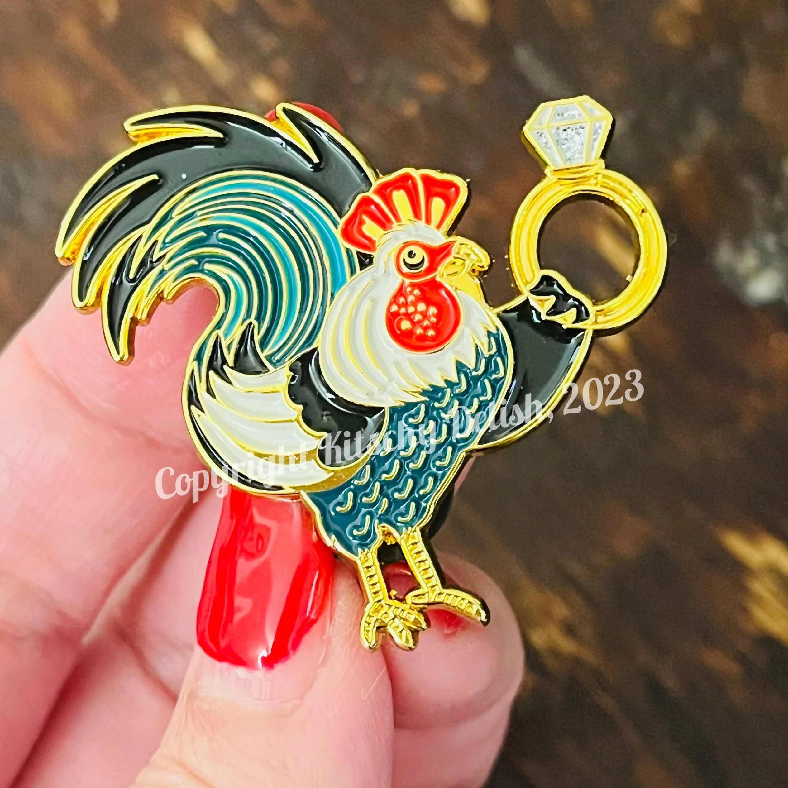 Cock Ring Rooster Enamel Pin with Glitter | Funny Cheeky Adult Humor Pin - Image 6