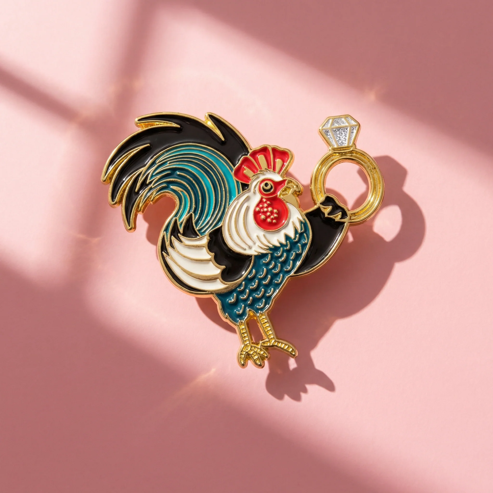 Cock Ring Rooster Enamel Pin with Glitter | Funny Cheeky Adult Humor Pin - Image 8