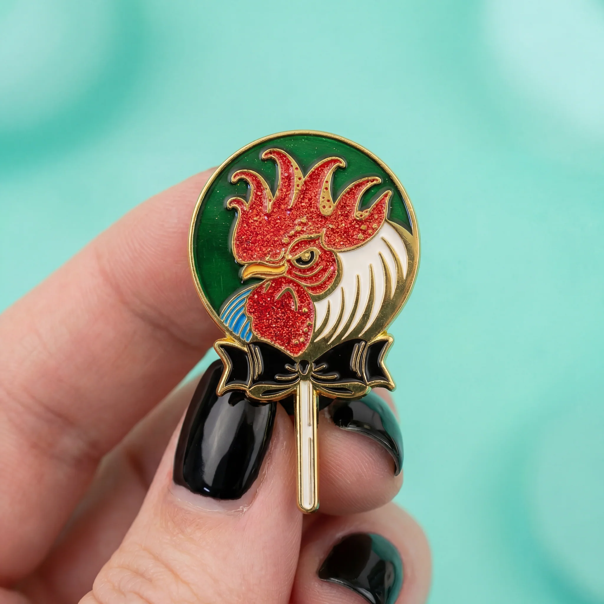 Cock Sucker Soft Enamel Pin | Red Glitter | Lollipop, Rooster - Image 10