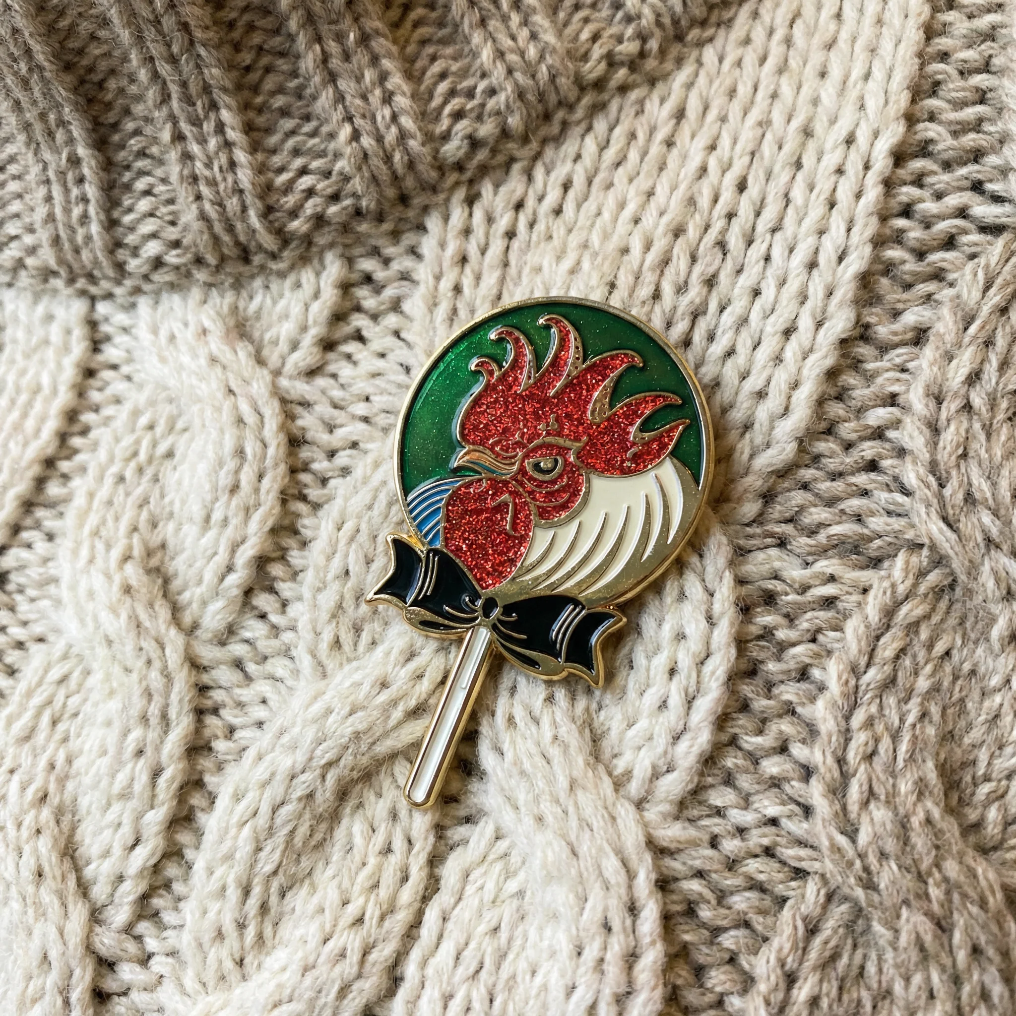 Cock Sucker Soft Enamel Pin | Red Glitter | Lollipop, Rooster - Image 2