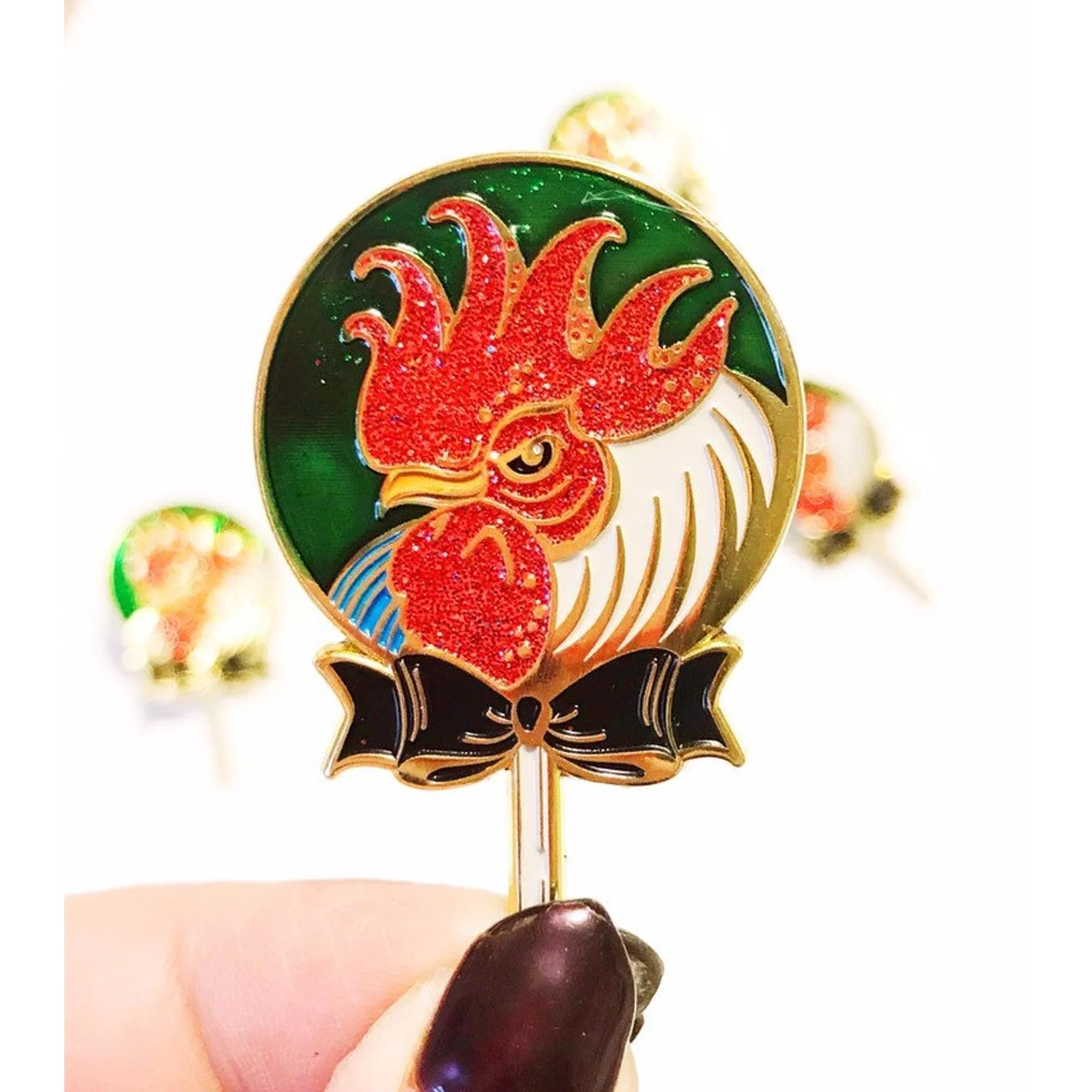 Cock Sucker Soft Enamel Pin | Red Glitter | Lollipop, Rooster - Image 4