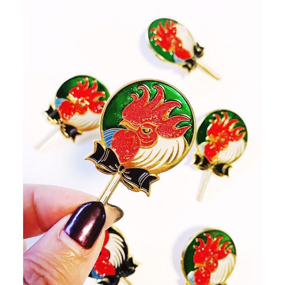 Cock Sucker Soft Enamel Pin | Red Glitter | Lollipop, Rooster - Image 7