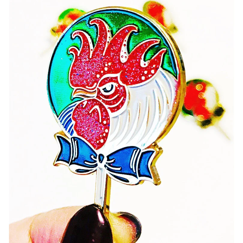 Cock Sucker Soft Enamel Pin | Red Glitter | Lollipop, Rooster - Image 8