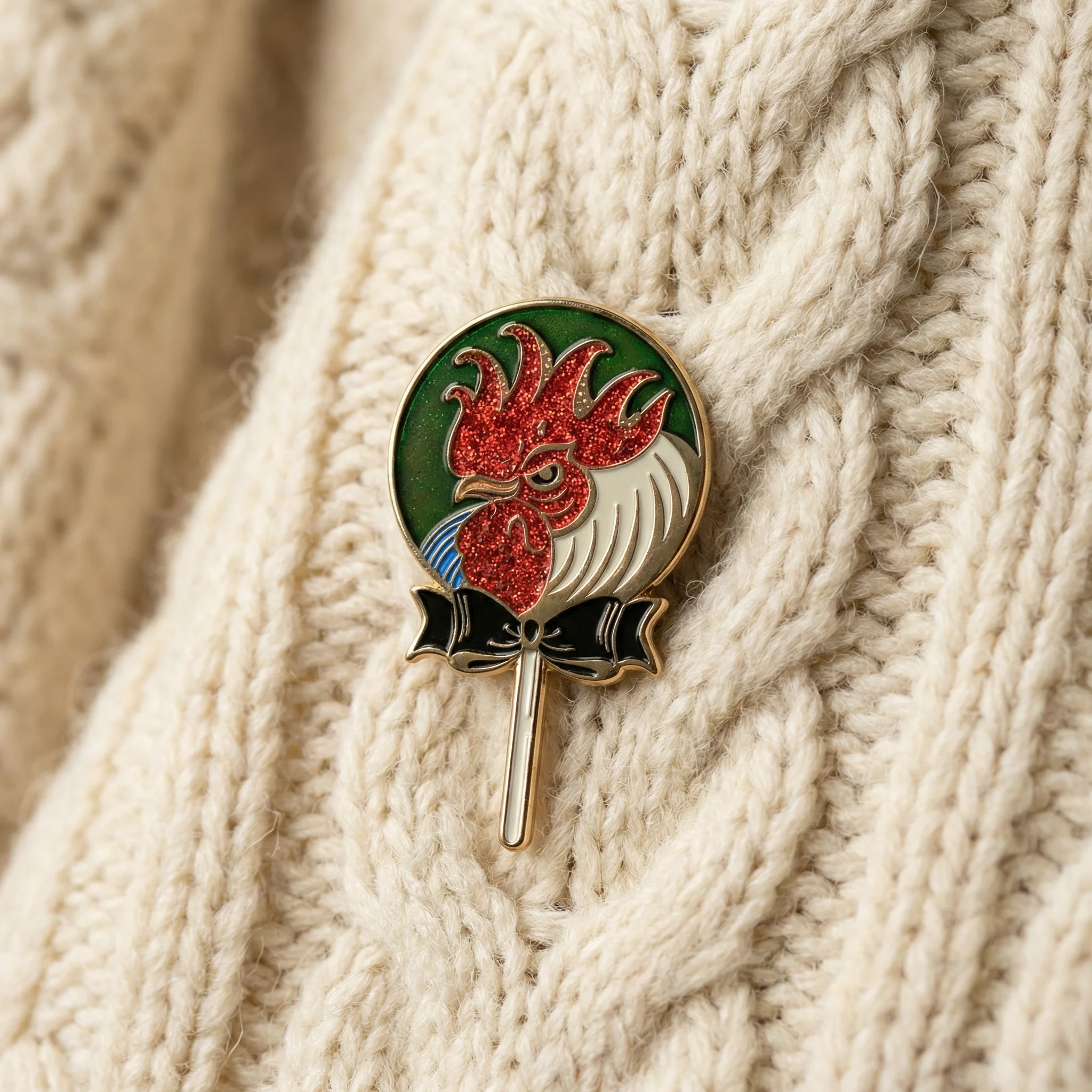 Cock Sucker Soft Enamel Pin | Red Glitter | Lollipop, Rooster - Image 9