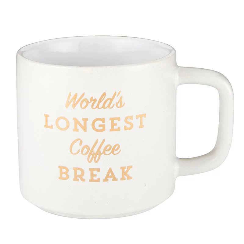 Retirement Gift "World's Longest Coffee Break" Stackable White Mug | Stoneware Tea Coffee| Retired | 14oz. - Image 2