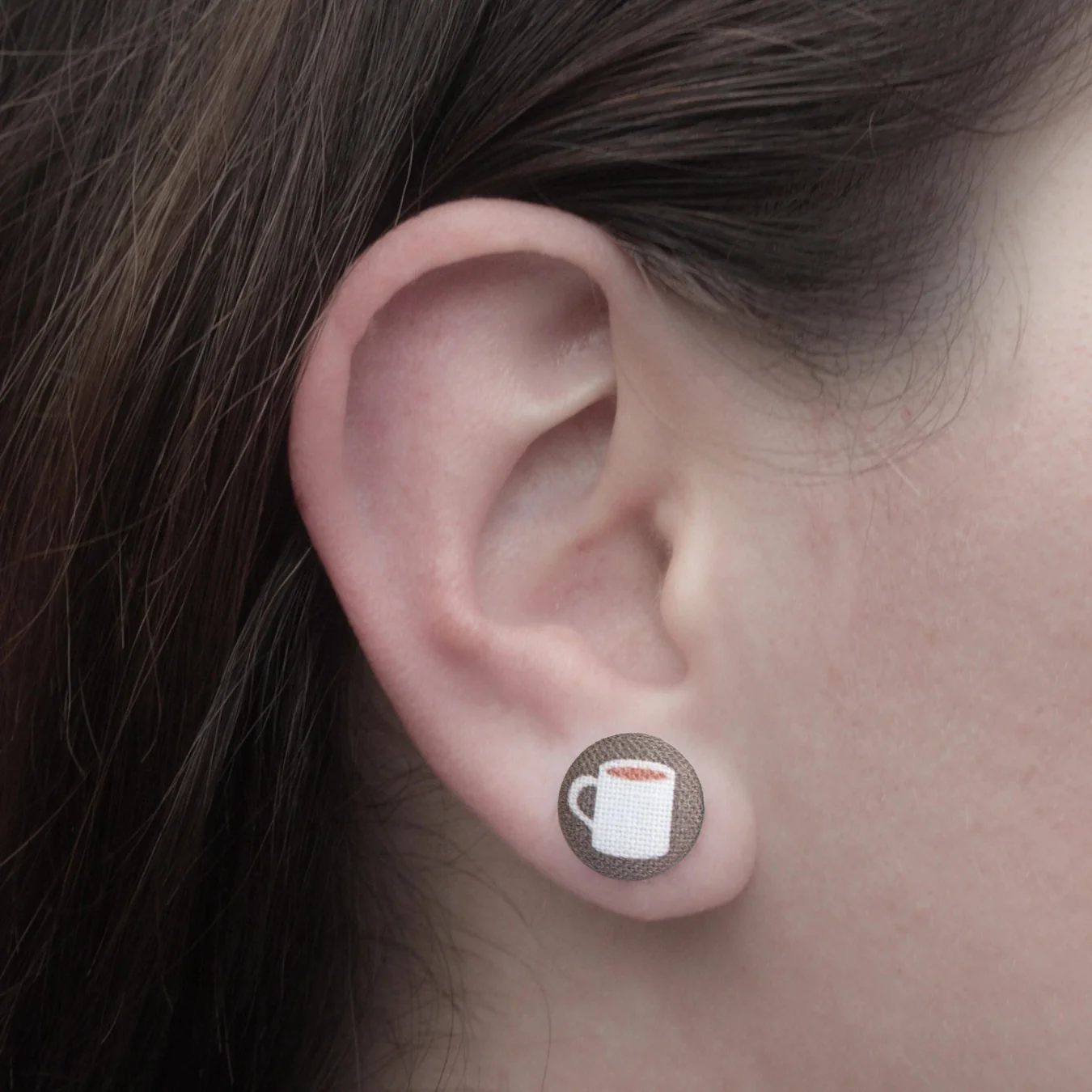 Coffee Fabric Button Earrings | Handmade in the US