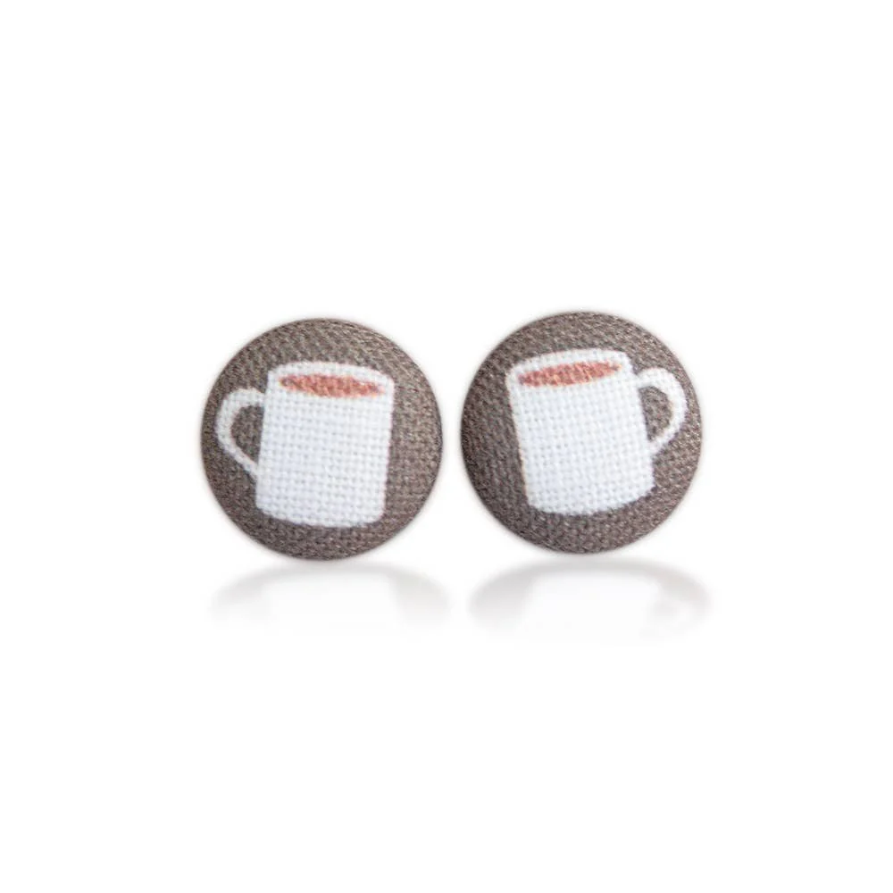 Coffee Fabric Button Earrings | Handmade in the US - Image 2