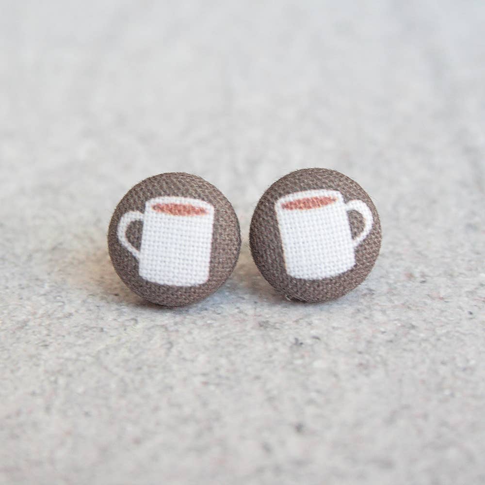 Coffee Fabric Button Earrings | Handmade in the US - Image 6