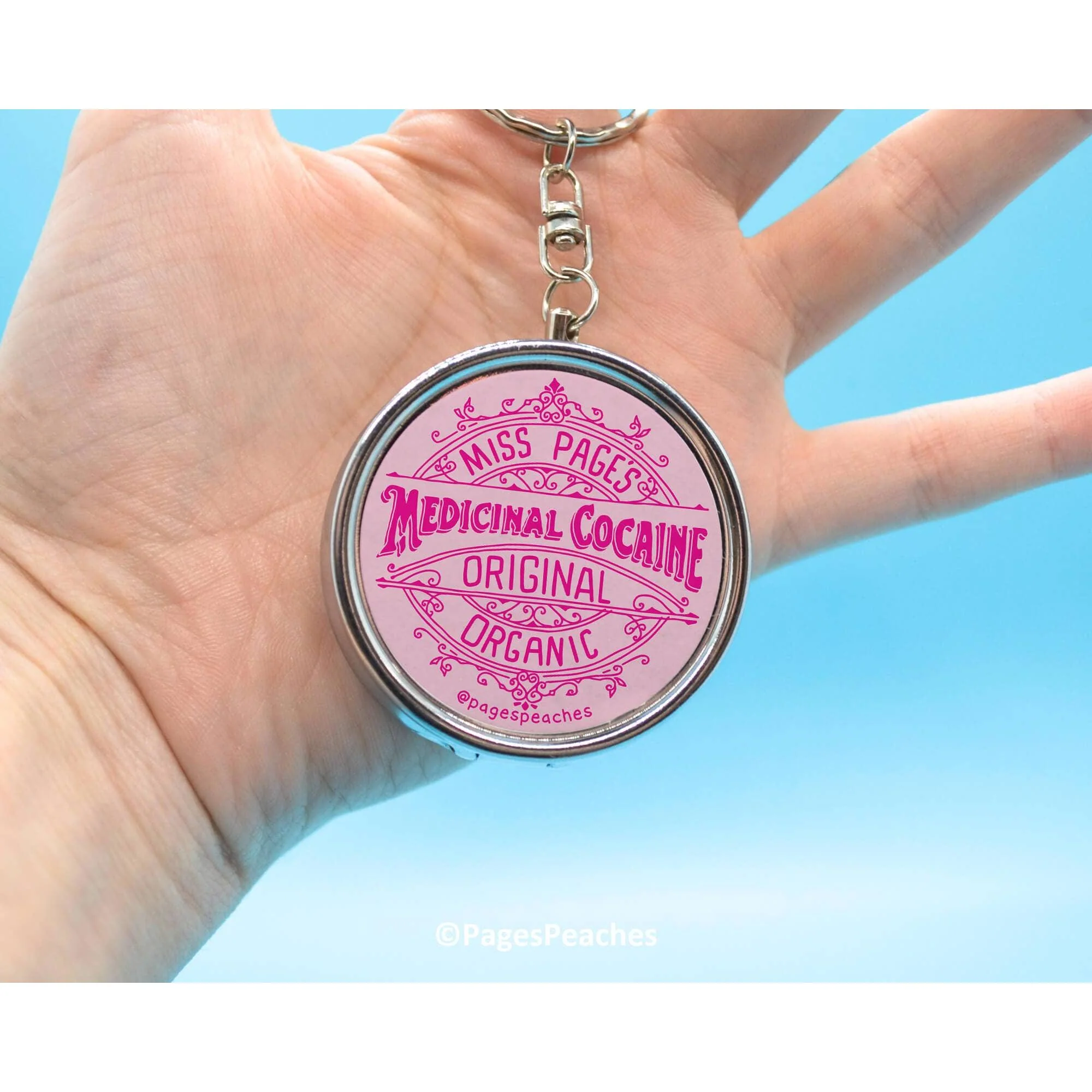 Medicinal Cocaine Parody Pill Case | 3 Way Organizer Chrome Keychain - Image 2