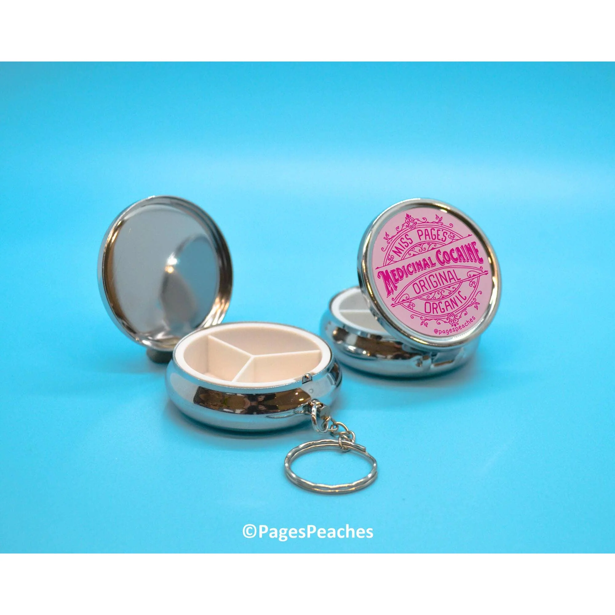 Medicinal Cocaine Parody Pill Case | 3 Way Organizer Chrome Keychain - Image 4