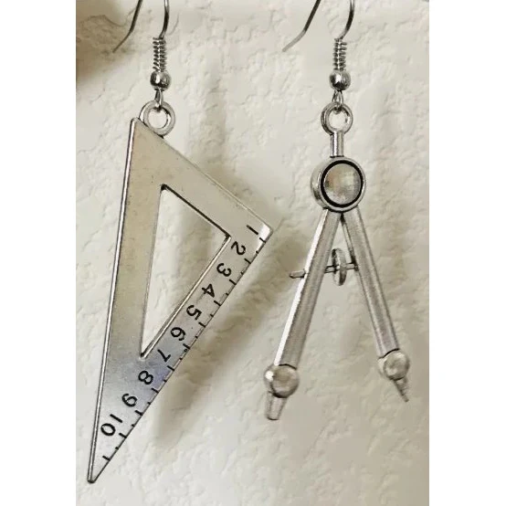 Vintage Style Compass and Protractor Set Drop Earrings - Image 5