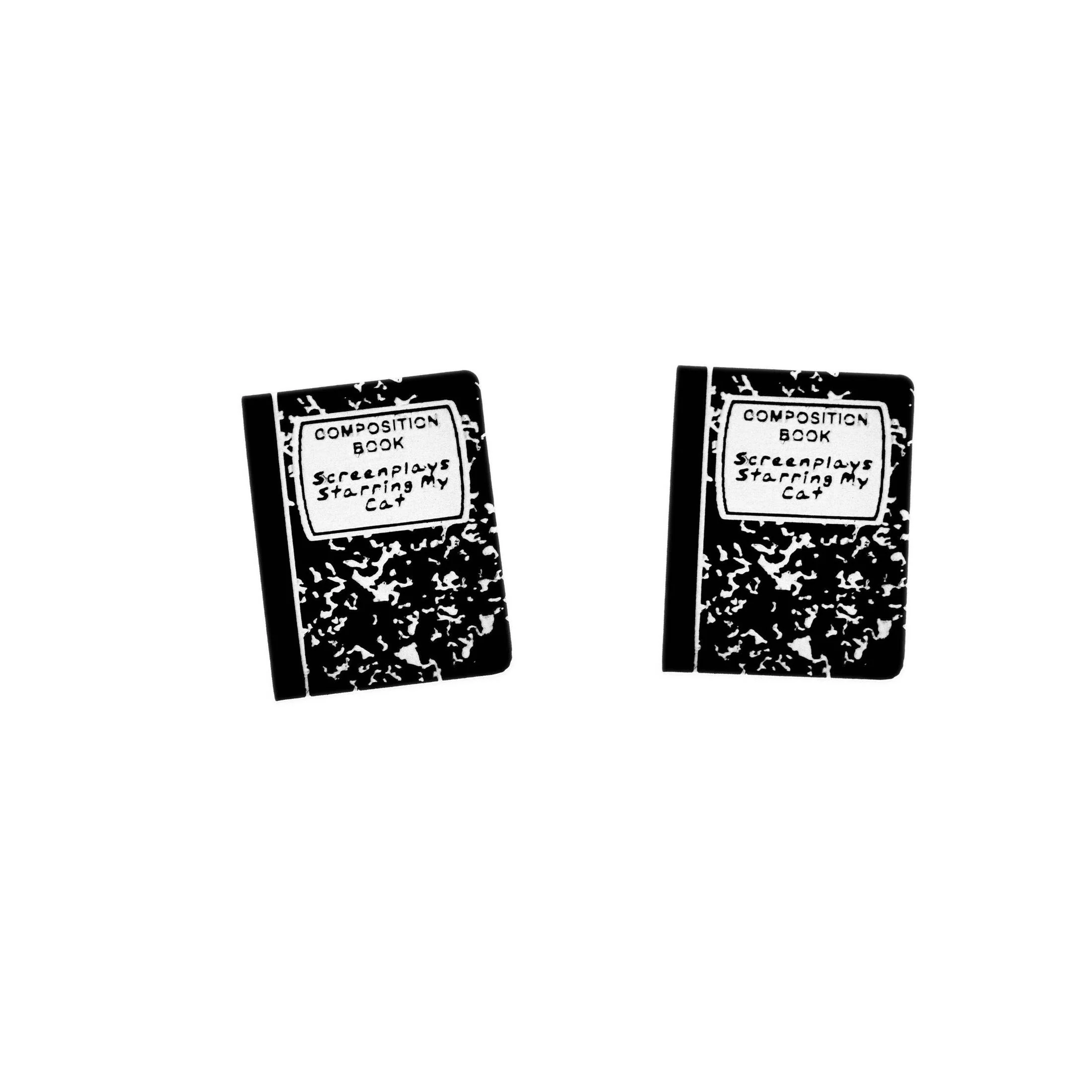 Composition Notebook Earrings "Screenplays Starring My Cat" - Image 3