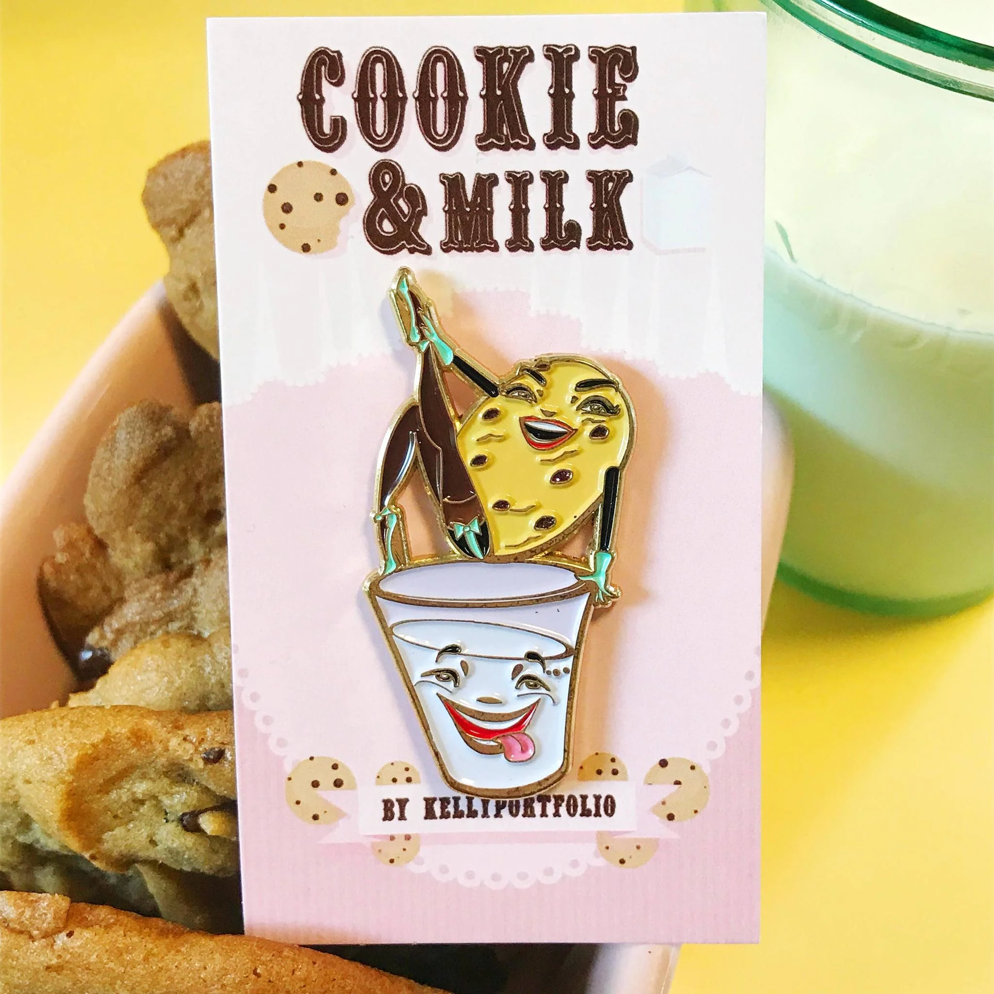 Cookie and Milk Soft Enamel Pin with Glitter | Cute Dessert Lapel Pin - Image 5