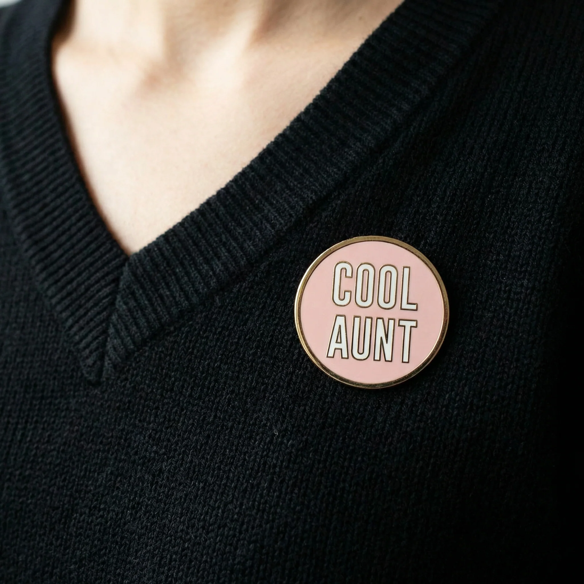 Cool Aunt Brass Lapel Pin in Black or Pink - Image 3