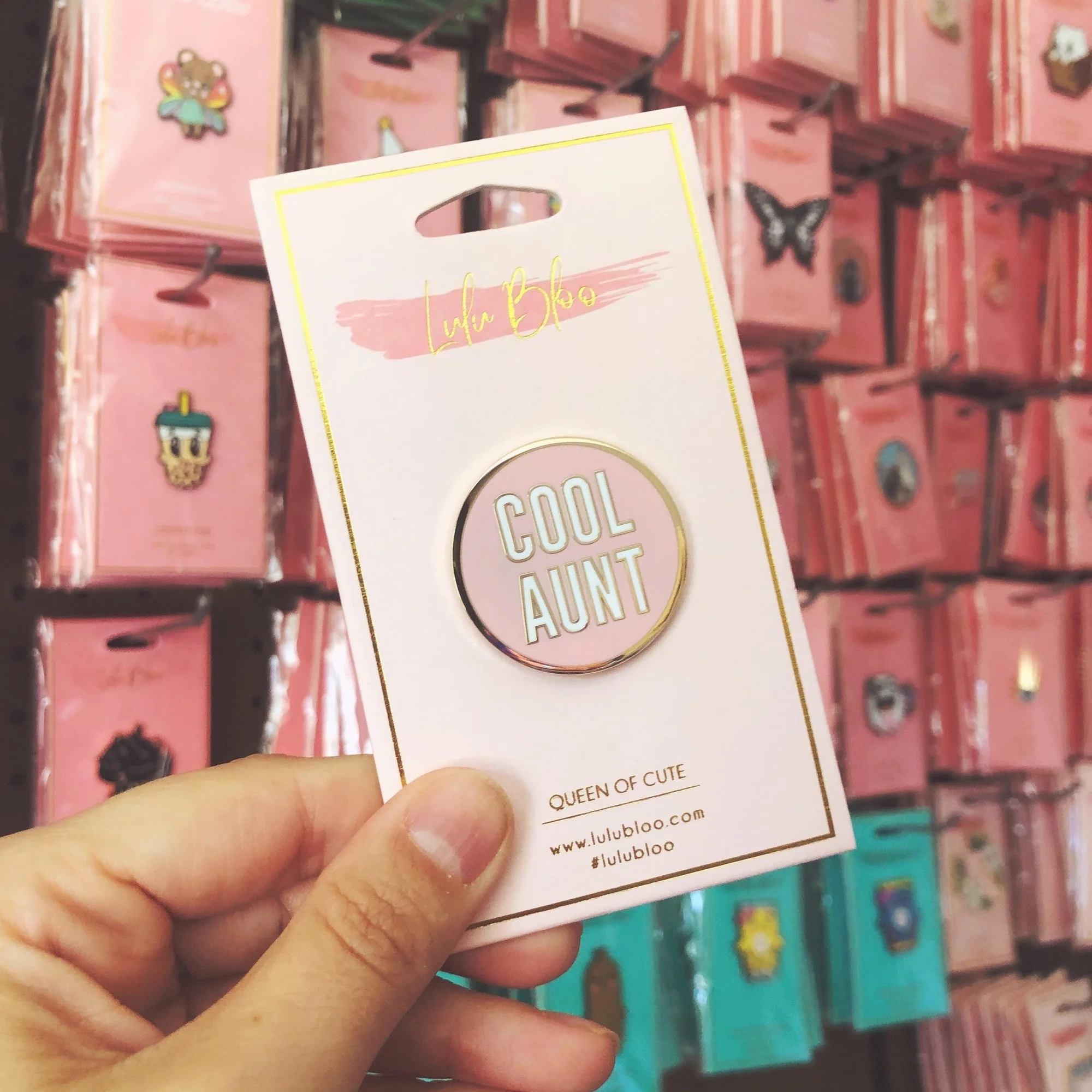 Cool Aunt Brass Lapel Pin in Black or Pink - Image 4