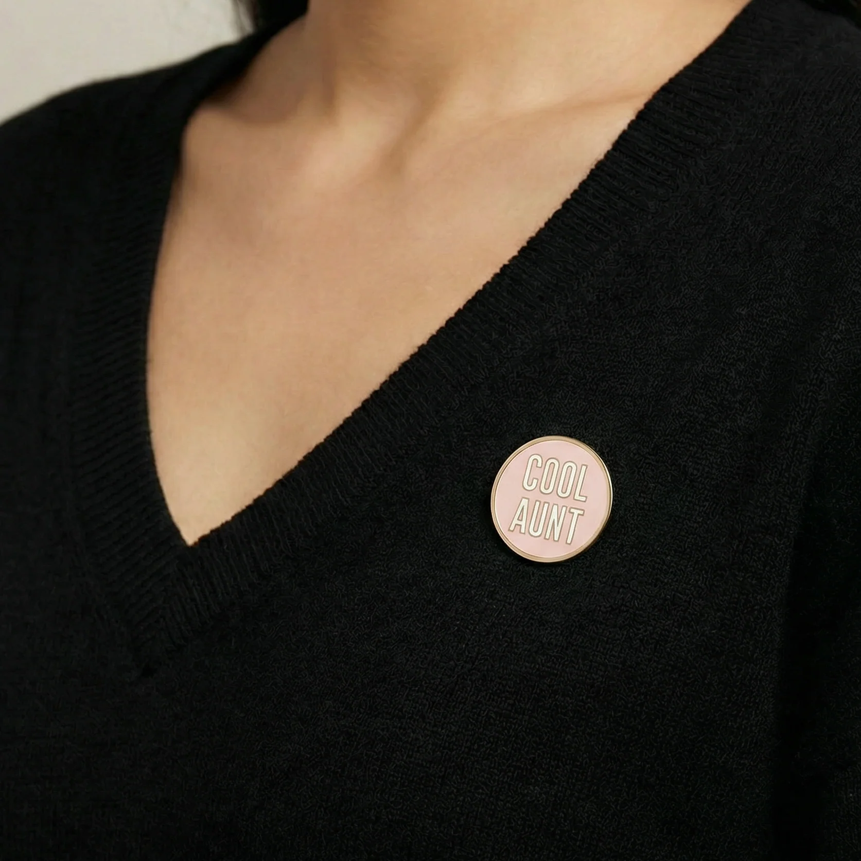 Cool Aunt Brass Lapel Pin in Black or Pink - Image 6