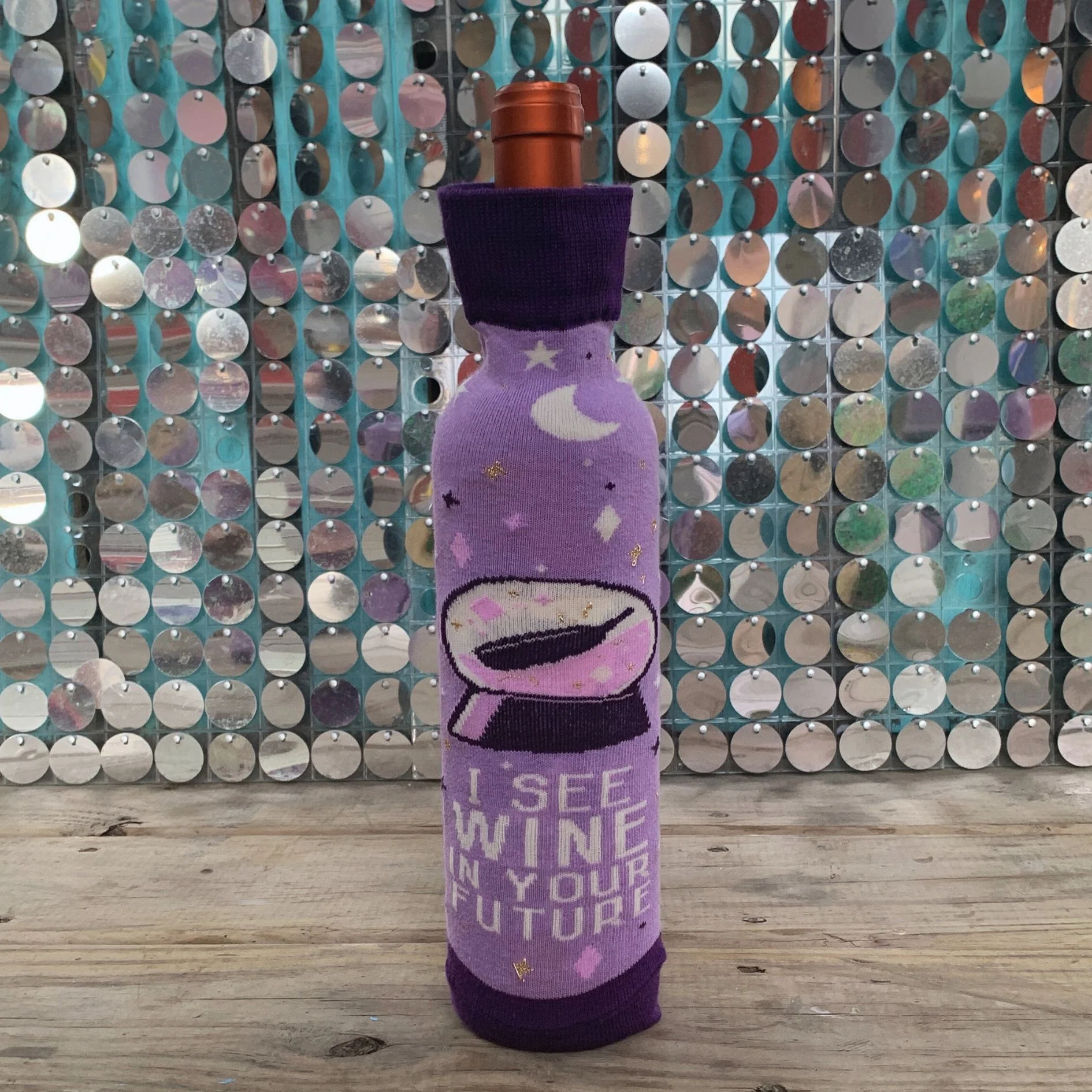 I See Wine In Your Future Knit Bottle Sock in Purple | Reusable Gift Bag for Gifting Wine - Image 6