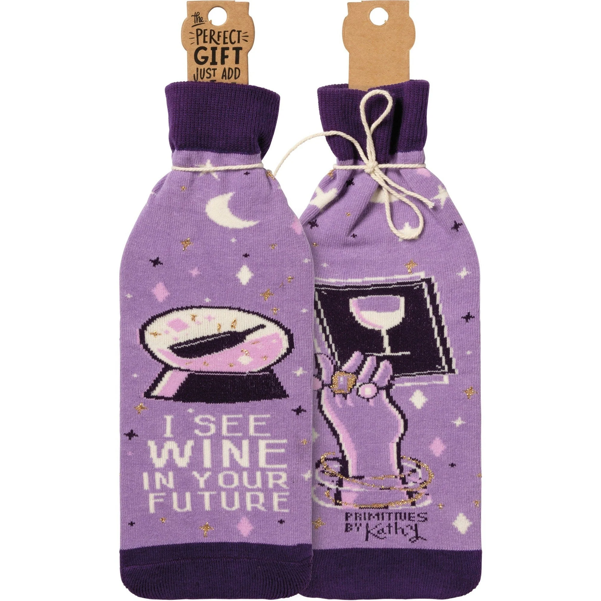 I See Wine In Your Future Knit Bottle Sock in Purple | Reusable Gift Bag for Gifting Wine - Image 8