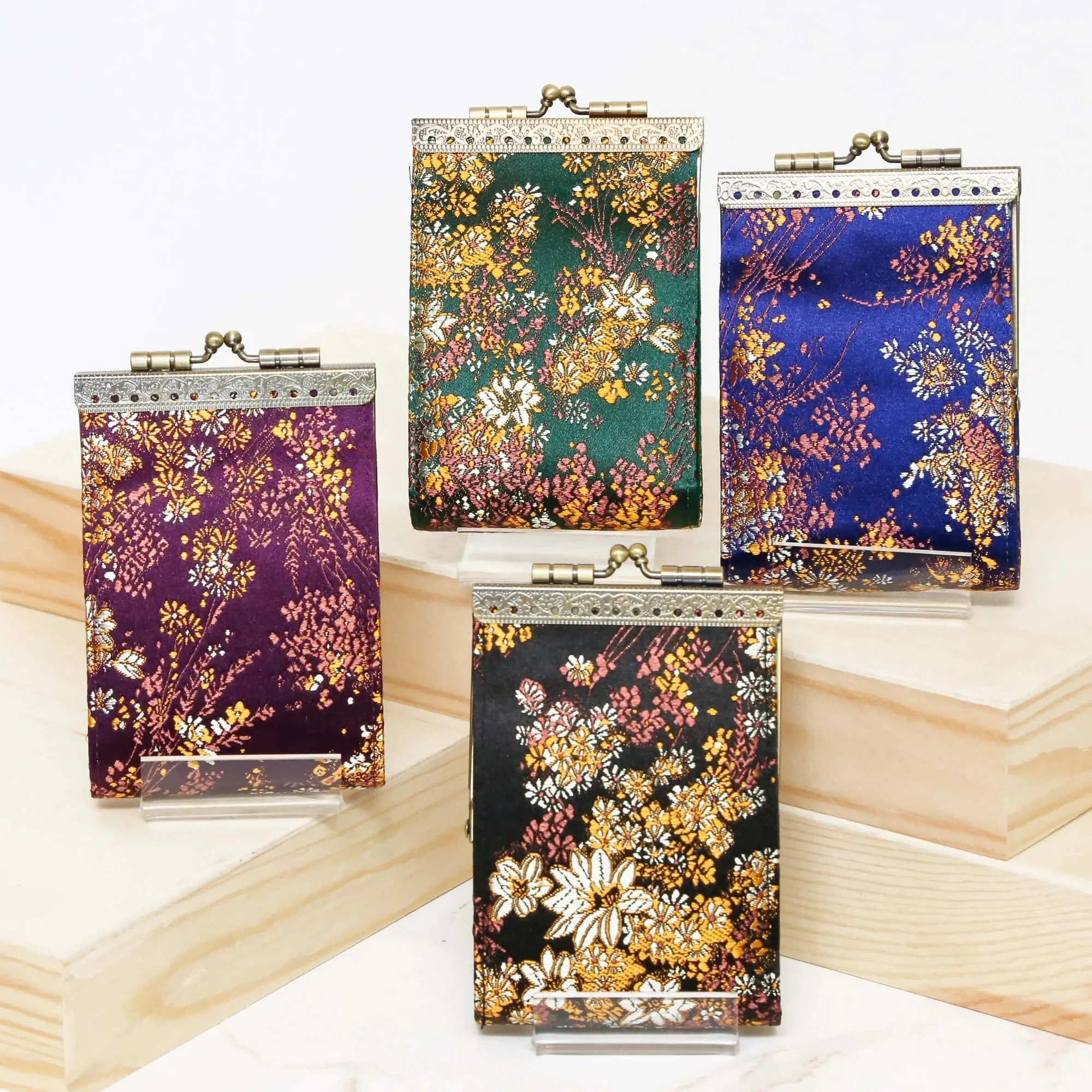 Credit Card Holder in Black Brocade Small Floral Pattern | 10 Slots | RFID Blocking - Image 2