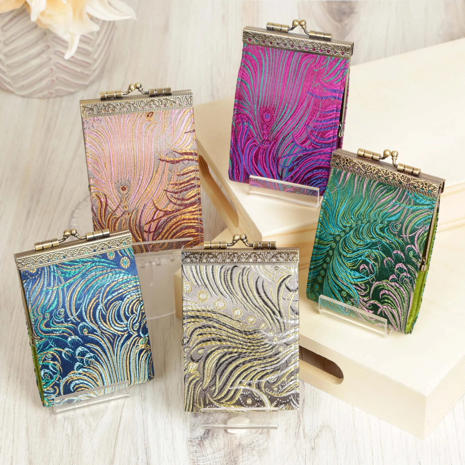 Credit Card Holder in Teal and Pink Peacock | 10 Slots | RFID Blocking - Image 6
