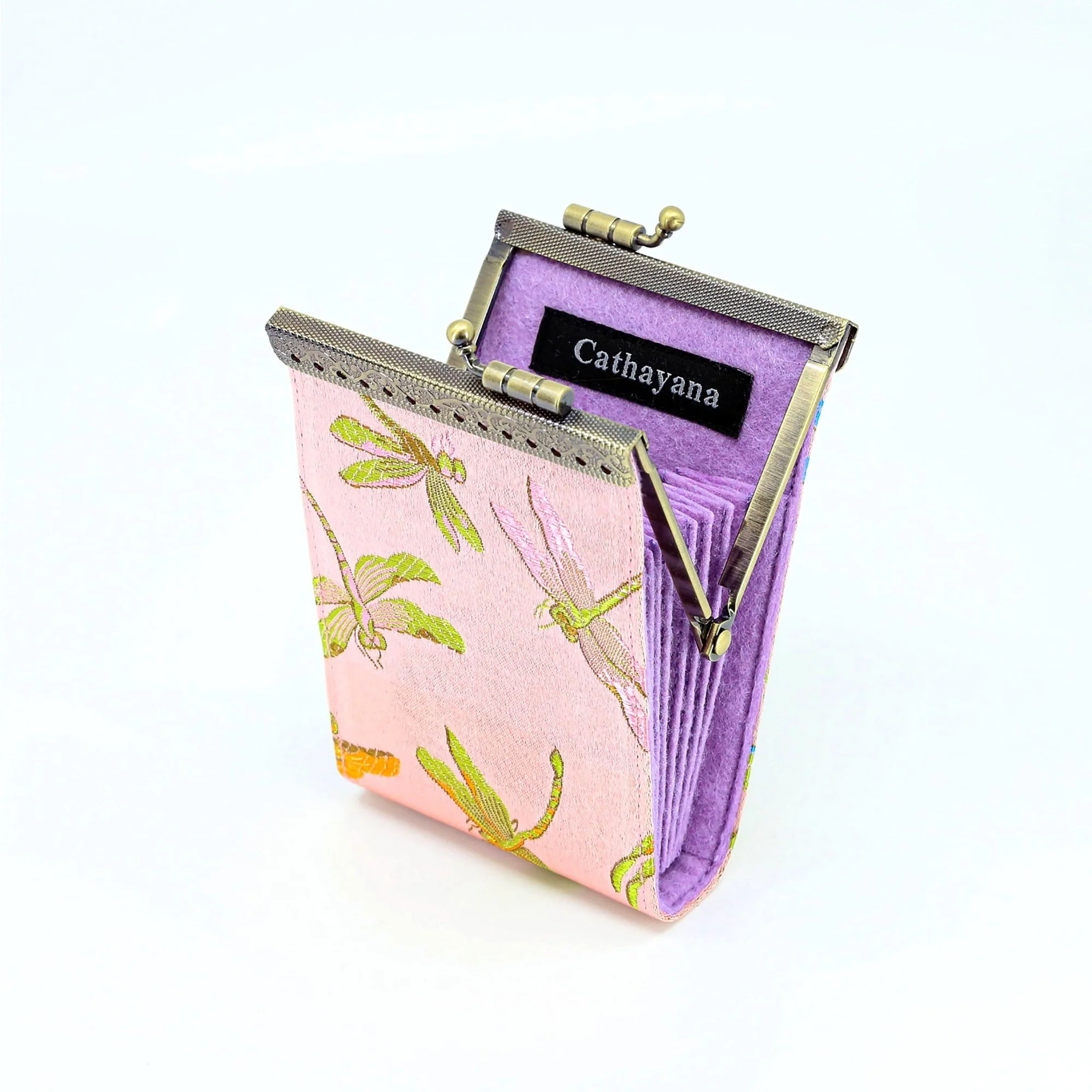 Credit Card Holder in Light Pink Dragonfly Brocade | 10 Slots | RFID Blocking - Image 2