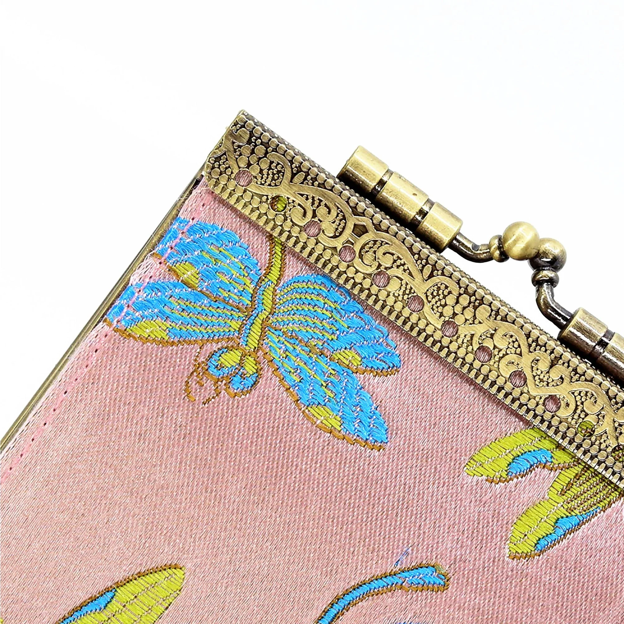 Credit Card Holder in Light Pink Dragonfly Brocade | 10 Slots | RFID Blocking - Image 3