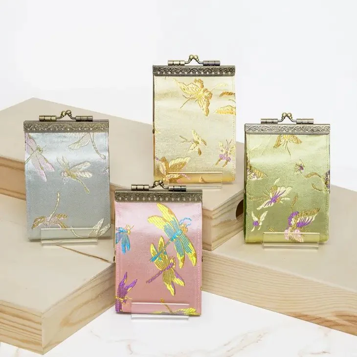Credit Card Holder in Light Pink Dragonfly Brocade | 10 Slots | RFID Blocking - Image 4