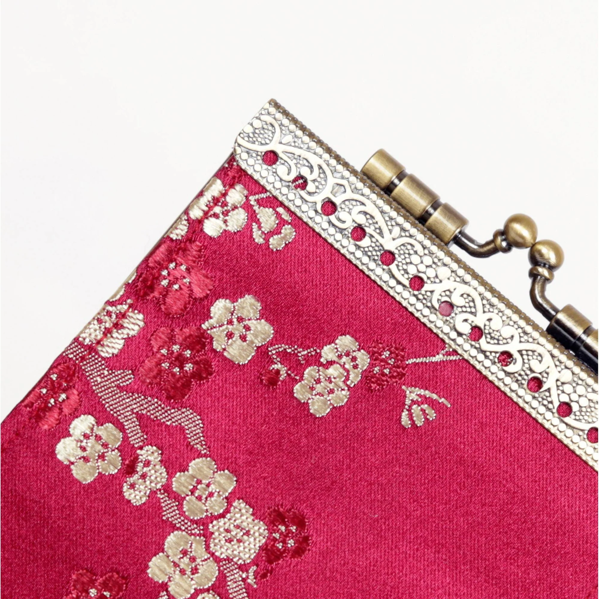 Credit Card Holder in Red Gold Cherry Blossom Brocade | 10 Slots | RFID Blocking - Image 2