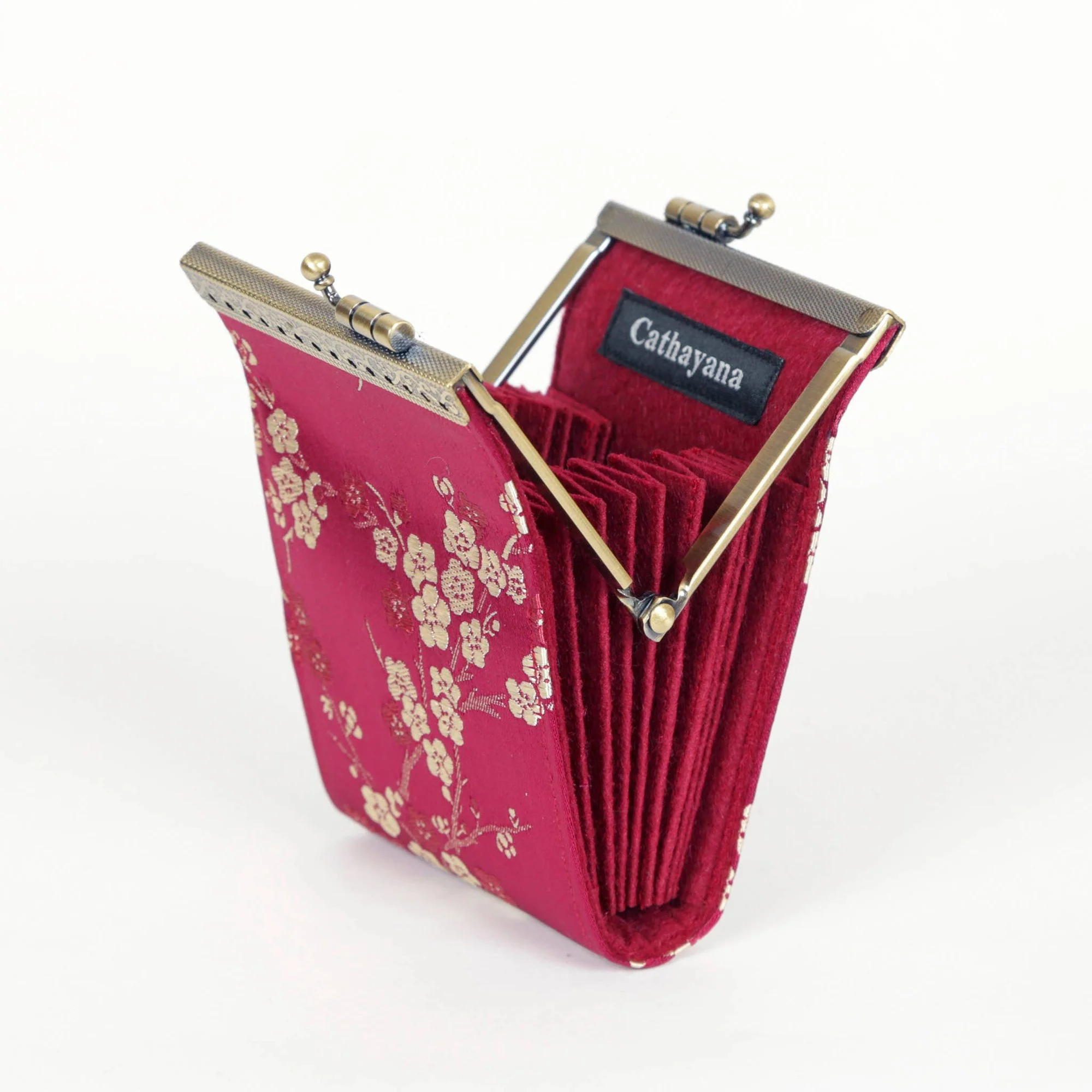 Credit Card Holder in Red Gold Cherry Blossom Brocade | 10 Slots | RFID Blocking - Image 3