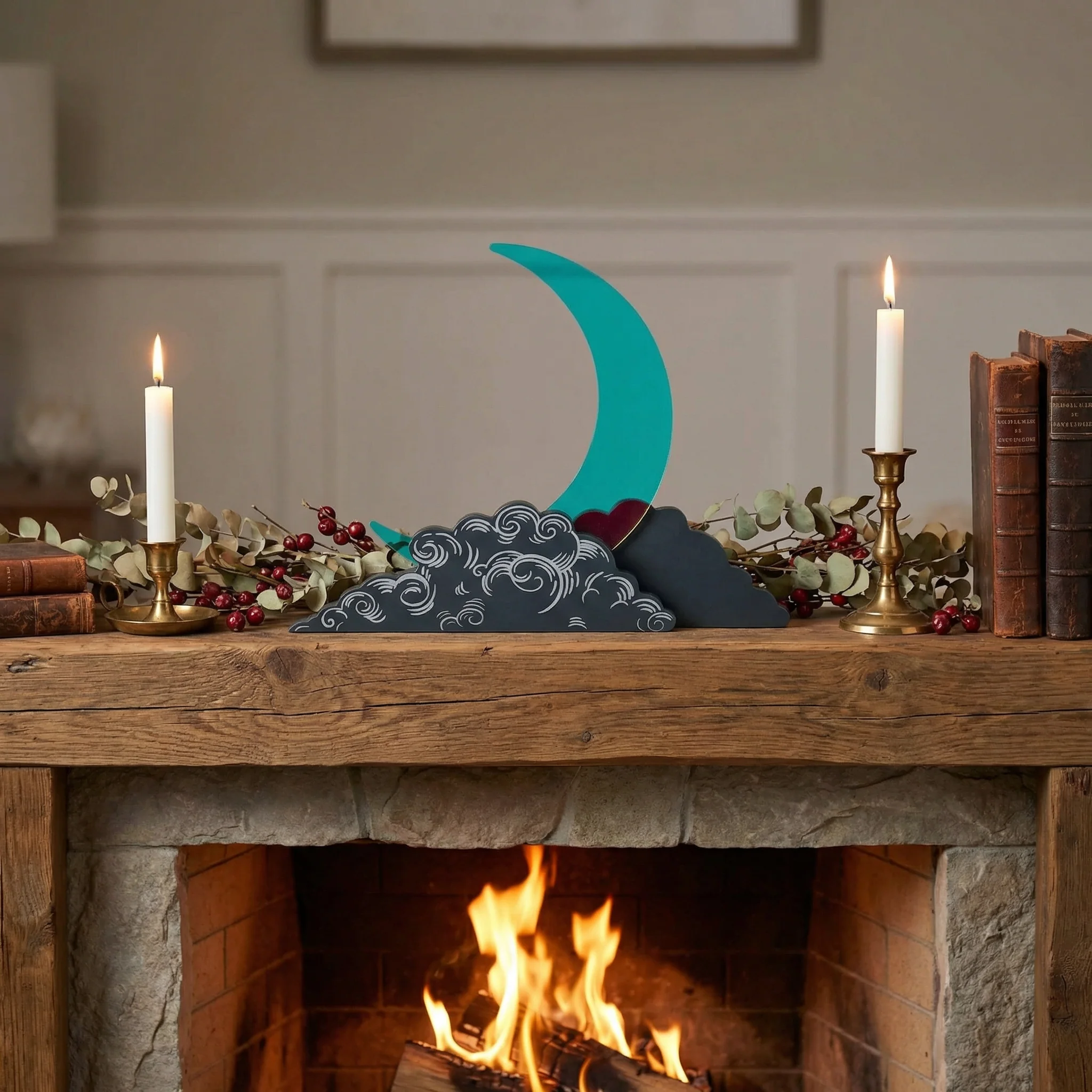 Crescent Moon Shelf Decor | Double-Sided Freestanding Acrylic Wood Celestial Decoration | 9.50" x 7.50" - Image 6