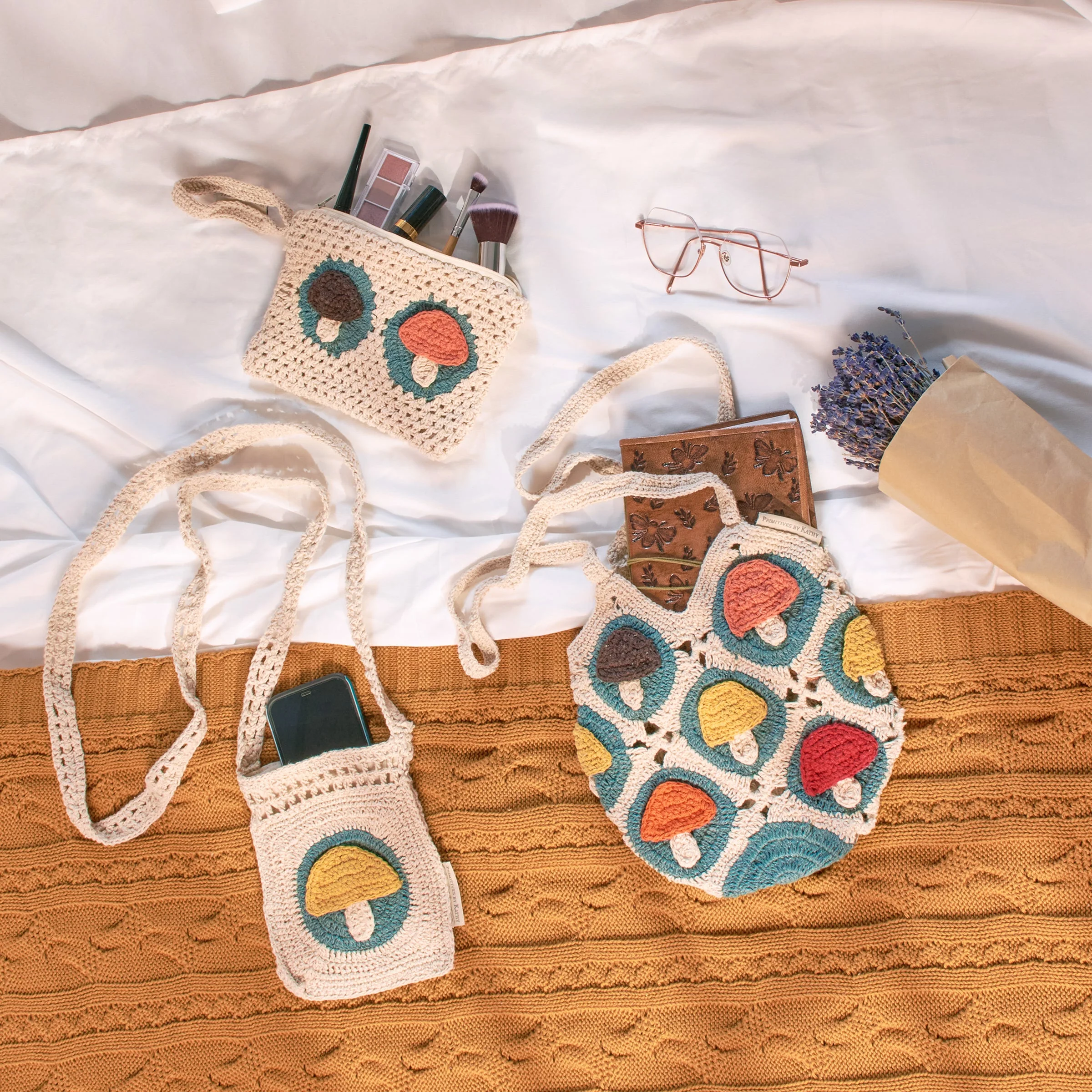 Crochet Mushroom Crossbody Bag | Boho Body Handbag | 8" x 8" - Image 6