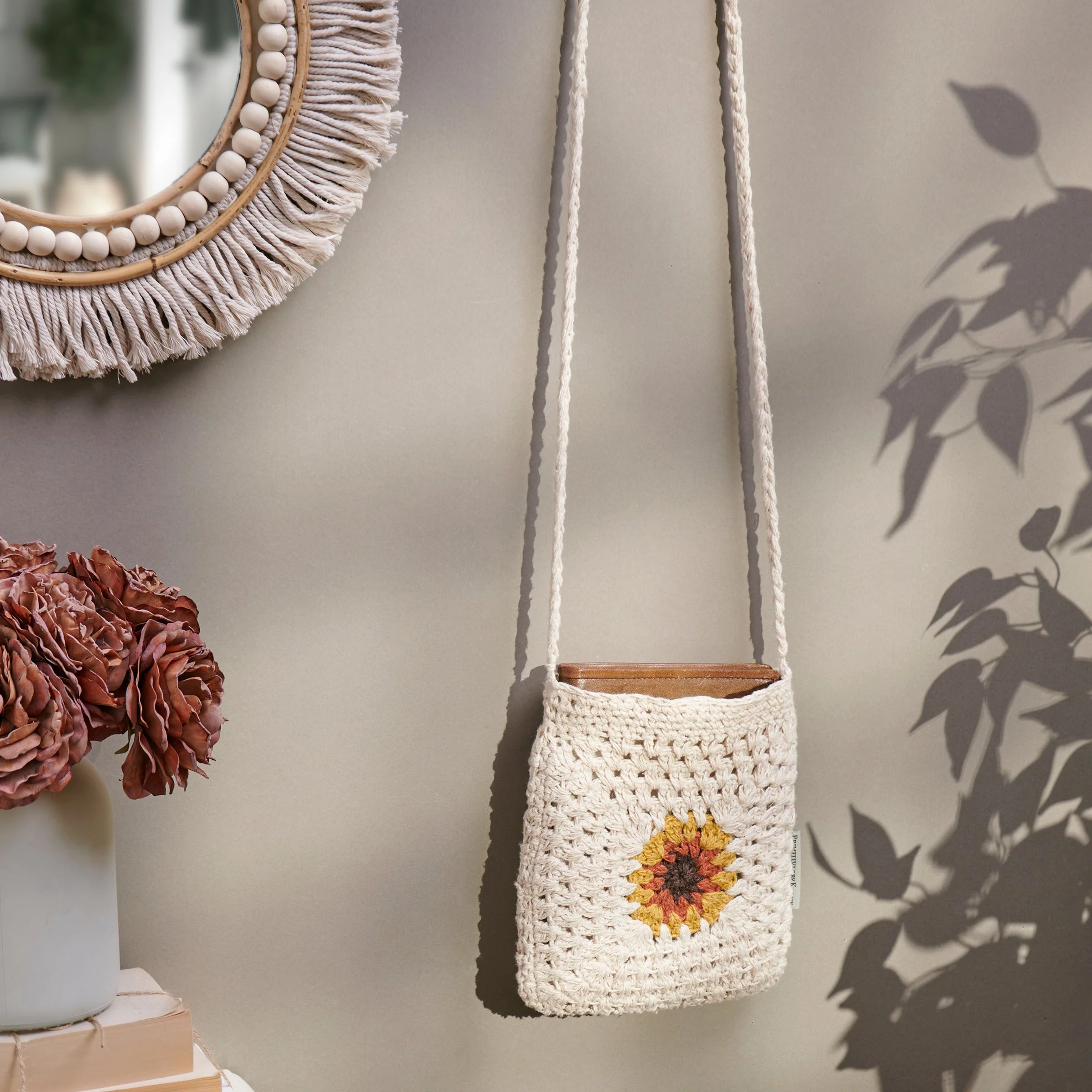 Crochet Sunflower Crossbody Bag | Shoulder Sling Handbag | 8" x 8" - Image 2