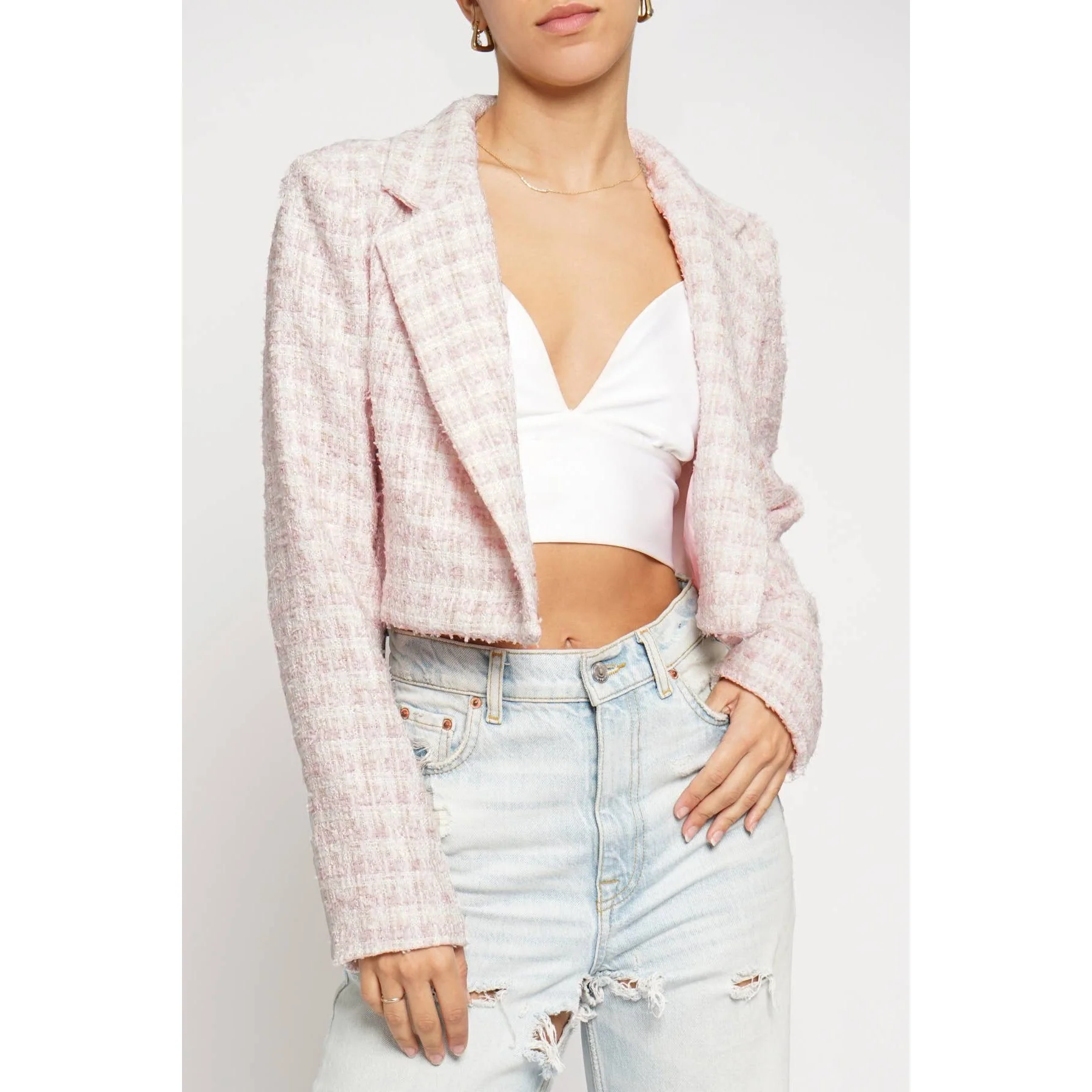 Cropped Boucle Jacket in Pink [Size SM Remaining] - Image 2