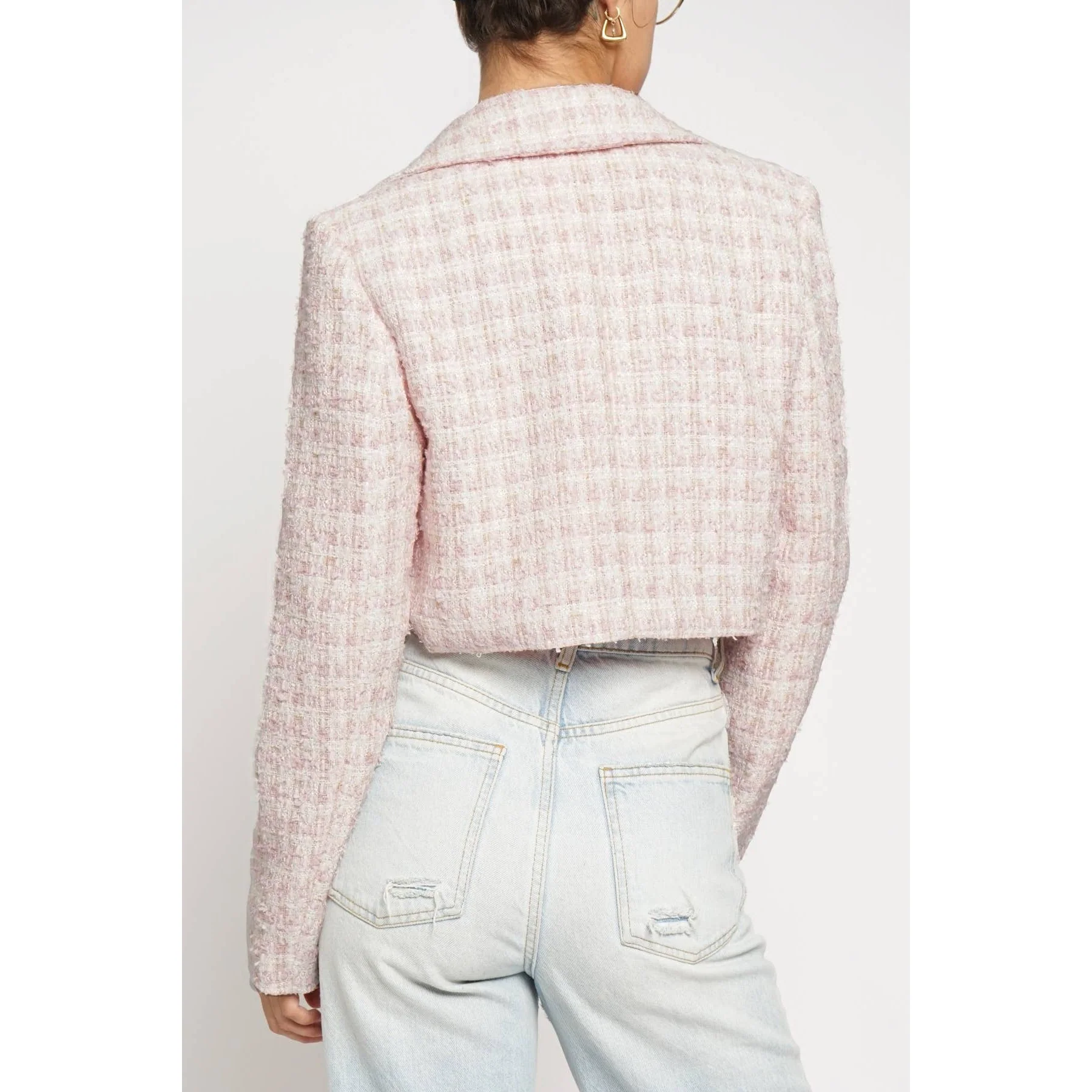 Cropped Boucle Jacket in Pink [Size SM Remaining] - Image 4