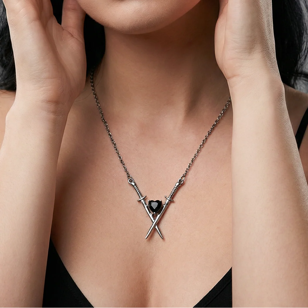 Crossed Swords ⚔️🖤⚔️ Necklace in Silver - Image 2