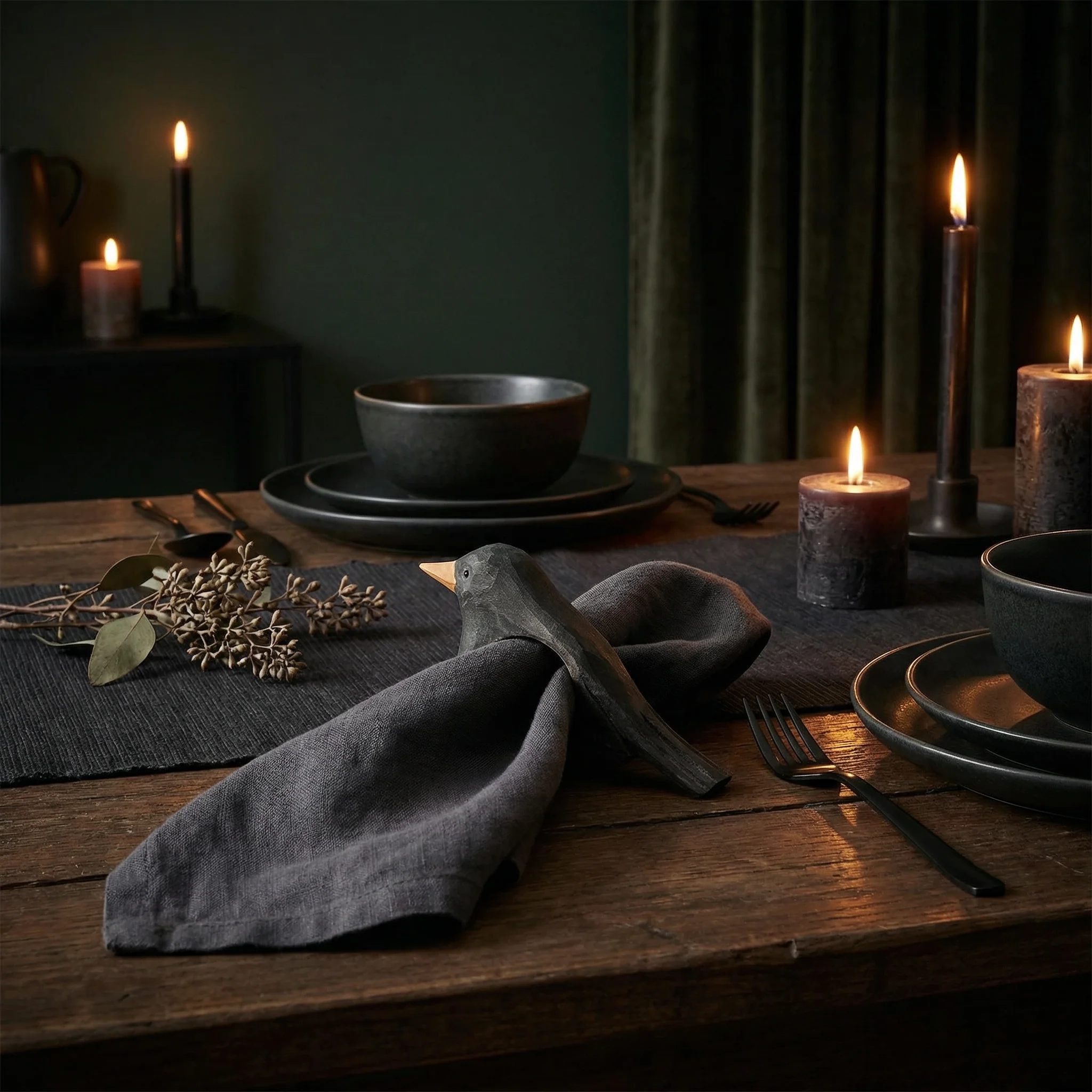 Crow Napkin Ring | Wooden Sculpted Black Bird Serviette Ring Table Napkin Holder | 4" x 2.75" - Image 5