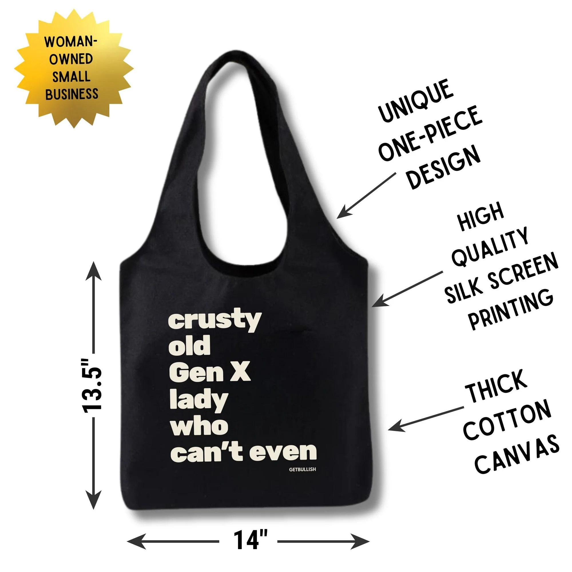 Crusty Old Gen X Lady Who Can't Even Slouchy Canvas Tote in Black - Image 4