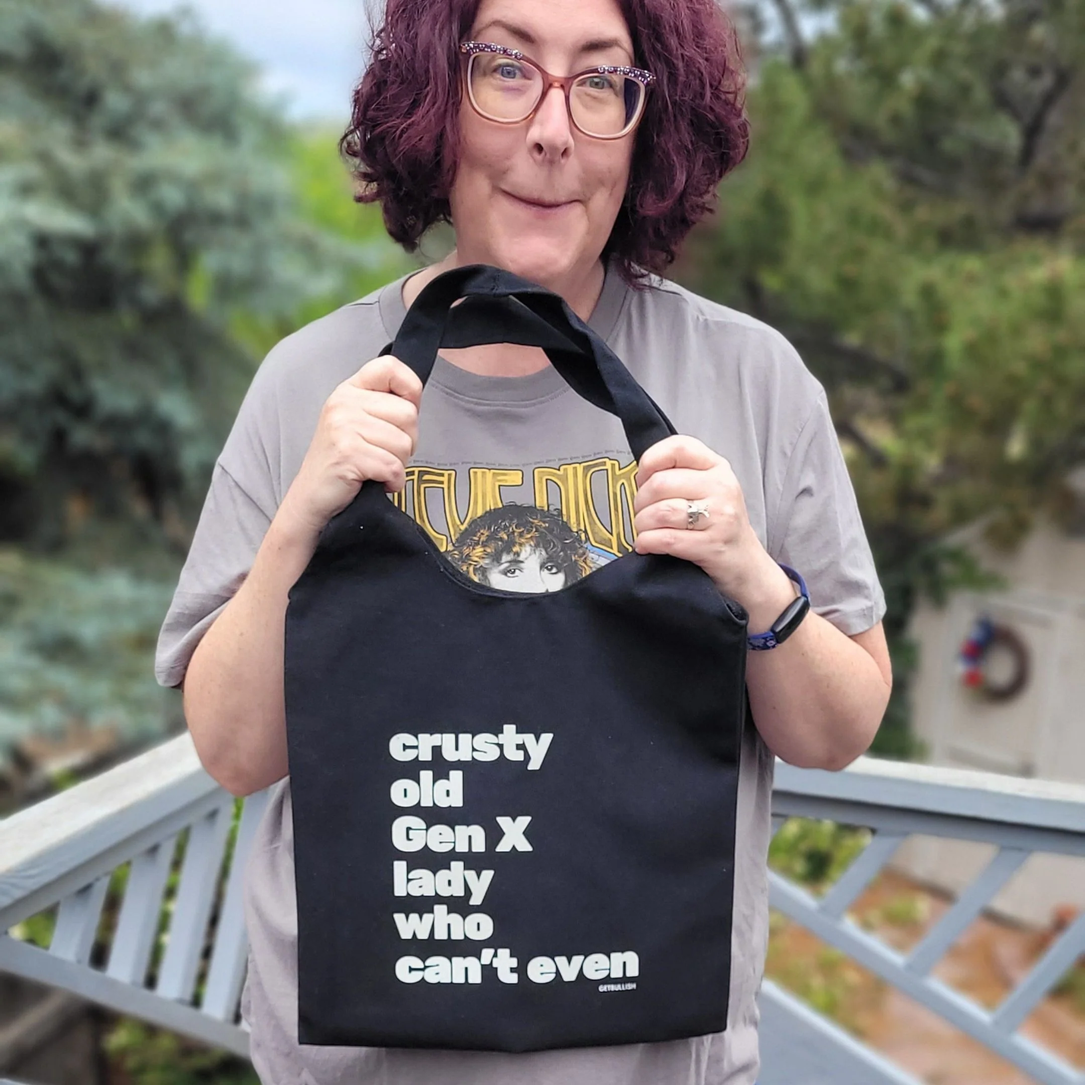Crusty Old Gen X Lady Who Can't Even Slouchy Canvas Tote in Black - Image 7