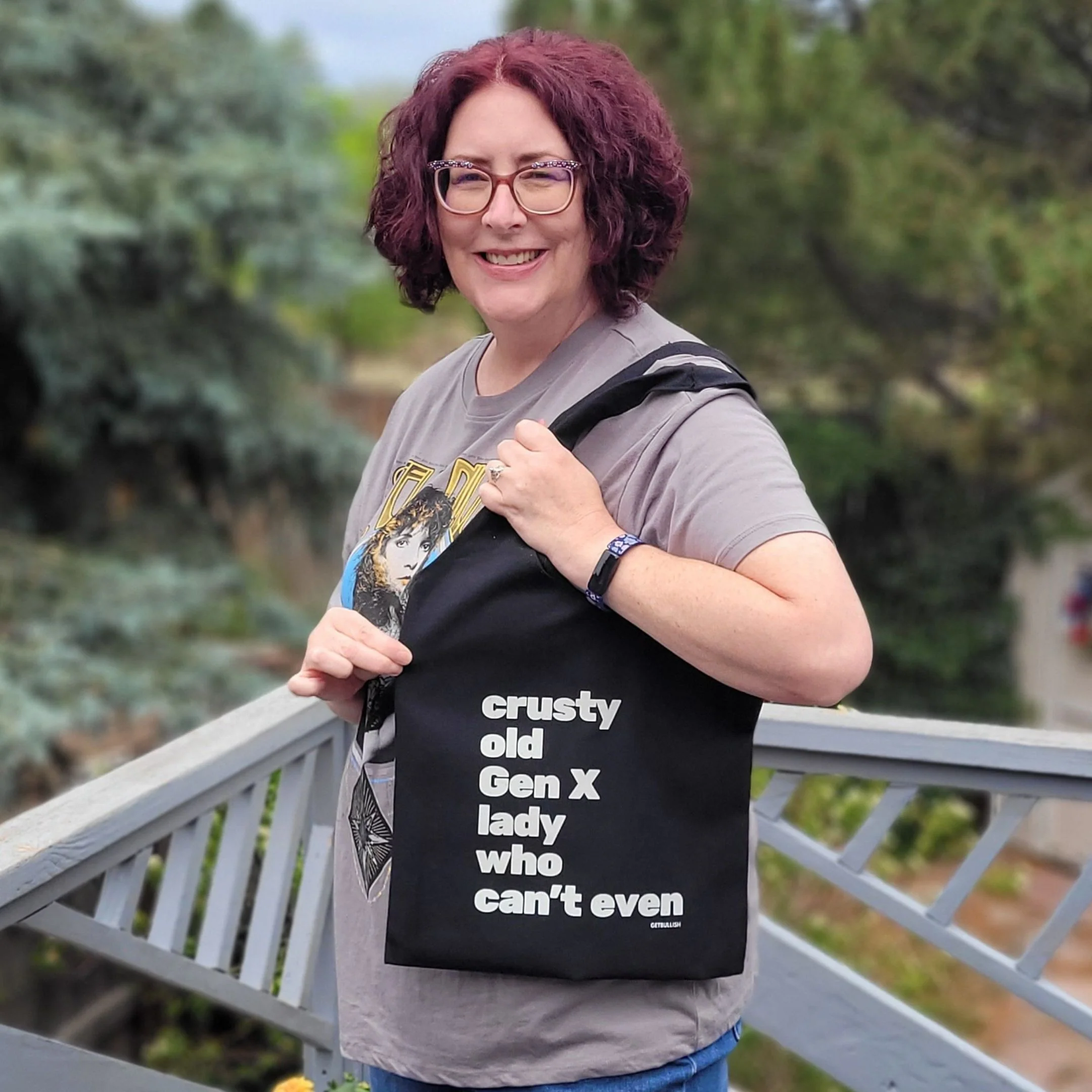 Crusty Old Gen X Lady Who Can't Even Slouchy Canvas Tote in Black - Image 8
