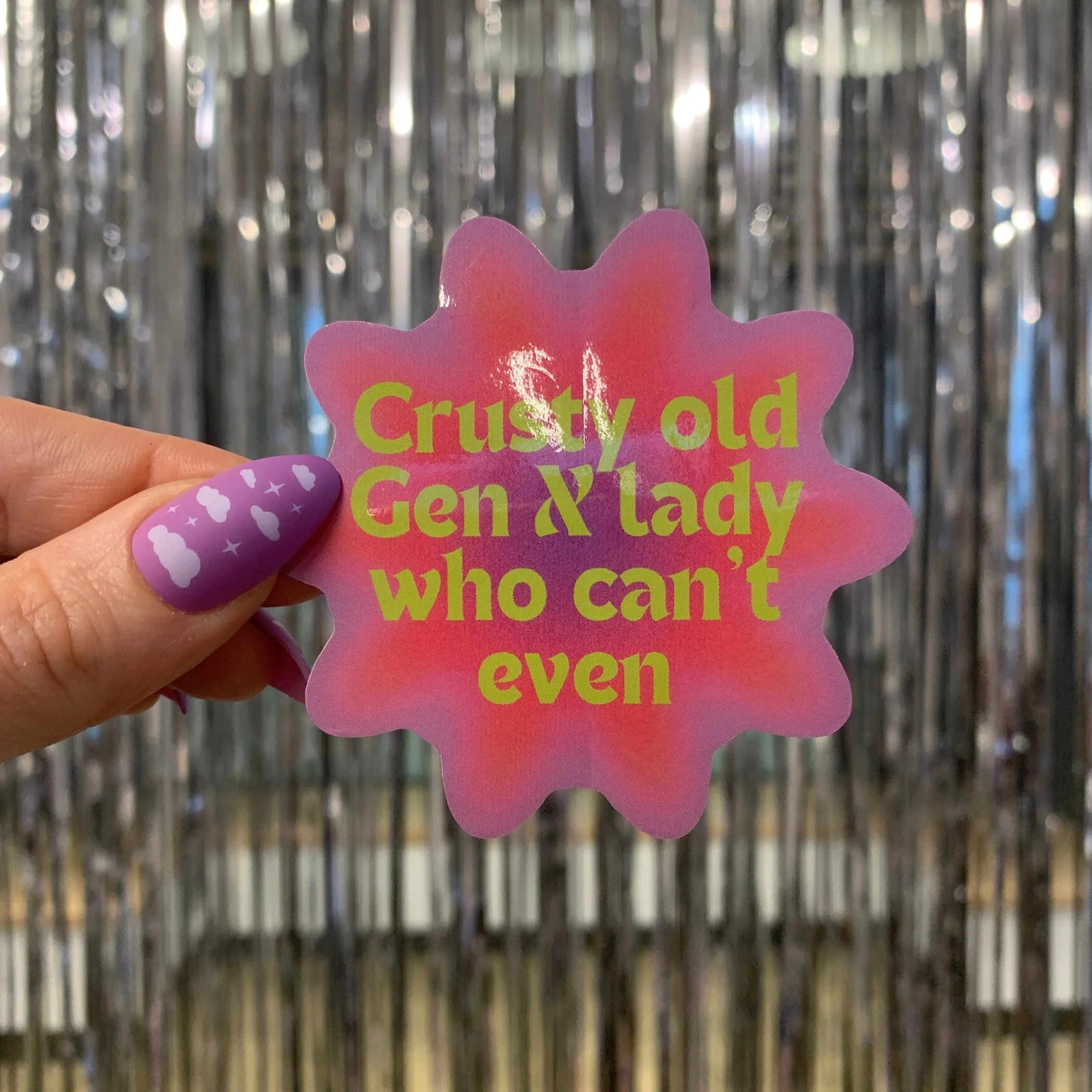 Crusty Old Gen X Lady Who Can't Even Glossy Die Cut Vinyl Sticker 2.95in x 2.83in - Image 5