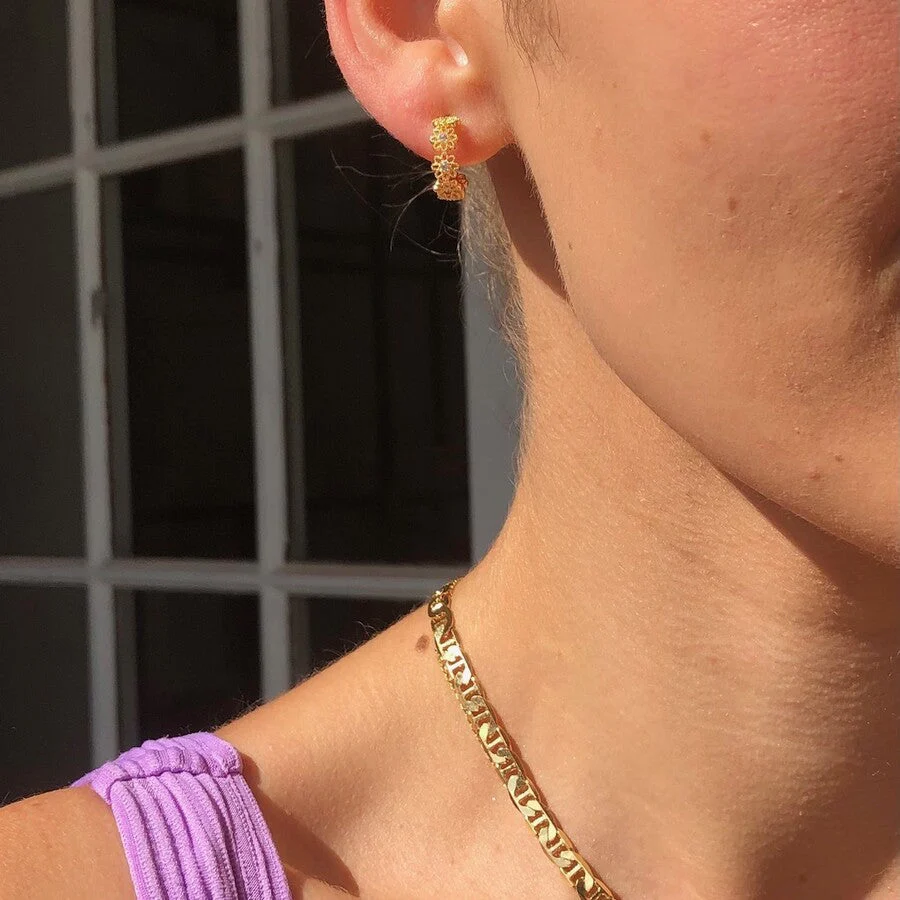Crystal Daisy Hoop Earrings in Gold | Designed in the UK | 14K Gold Plated Brass - Image 3